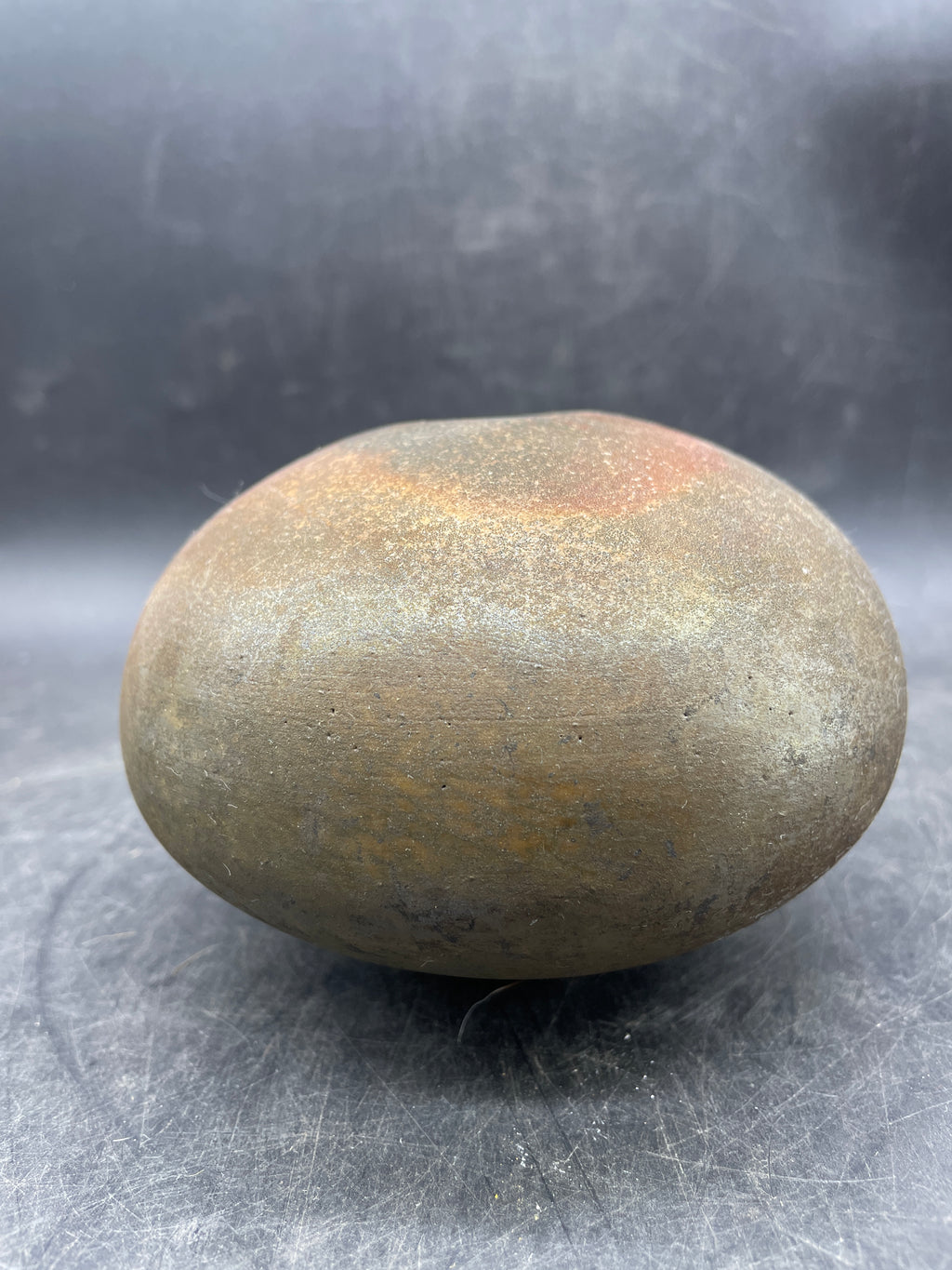 Studio Pottery Bud Vase Round Brown Green Earth Tone Handmade Signed