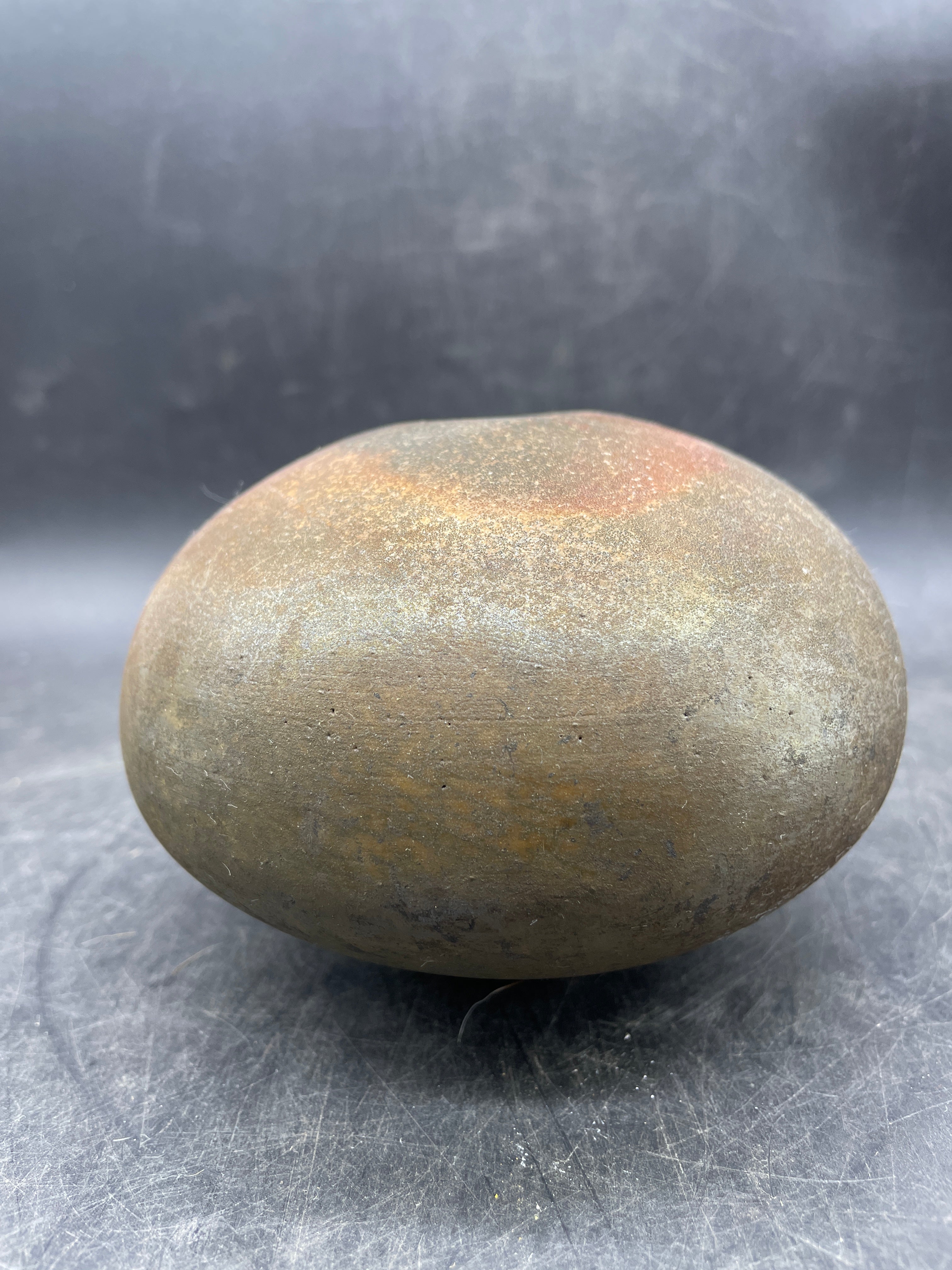 Studio Pottery Bud Vase Round Brown Green Earth Tone Handmade Signed
