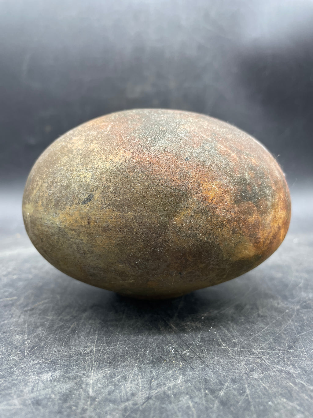 Studio Pottery Bud Vase Round Brown Green Earth Tone Handmade Signed