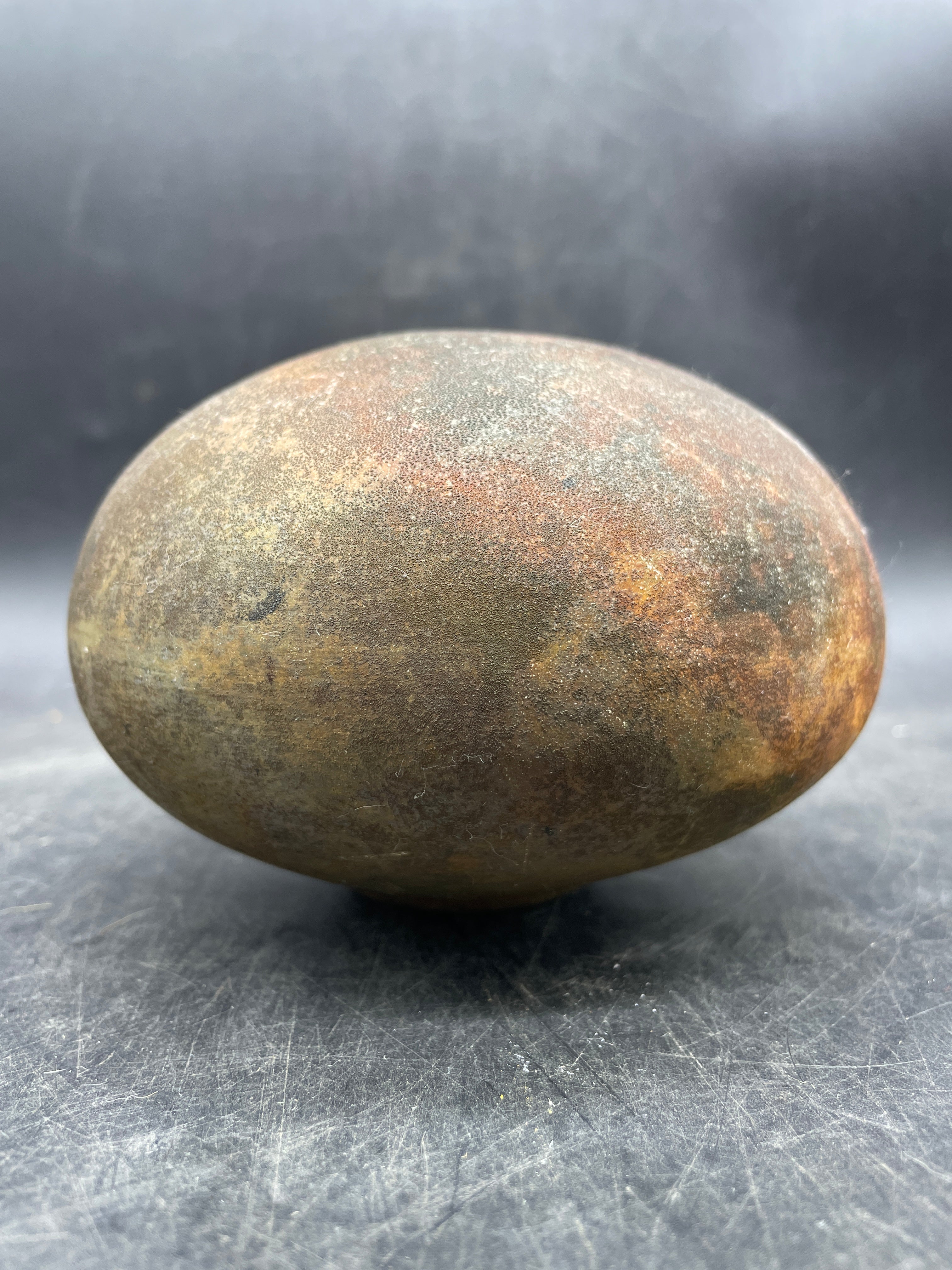 Studio Pottery Bud Vase Round Brown Green Earth Tone Handmade Signed