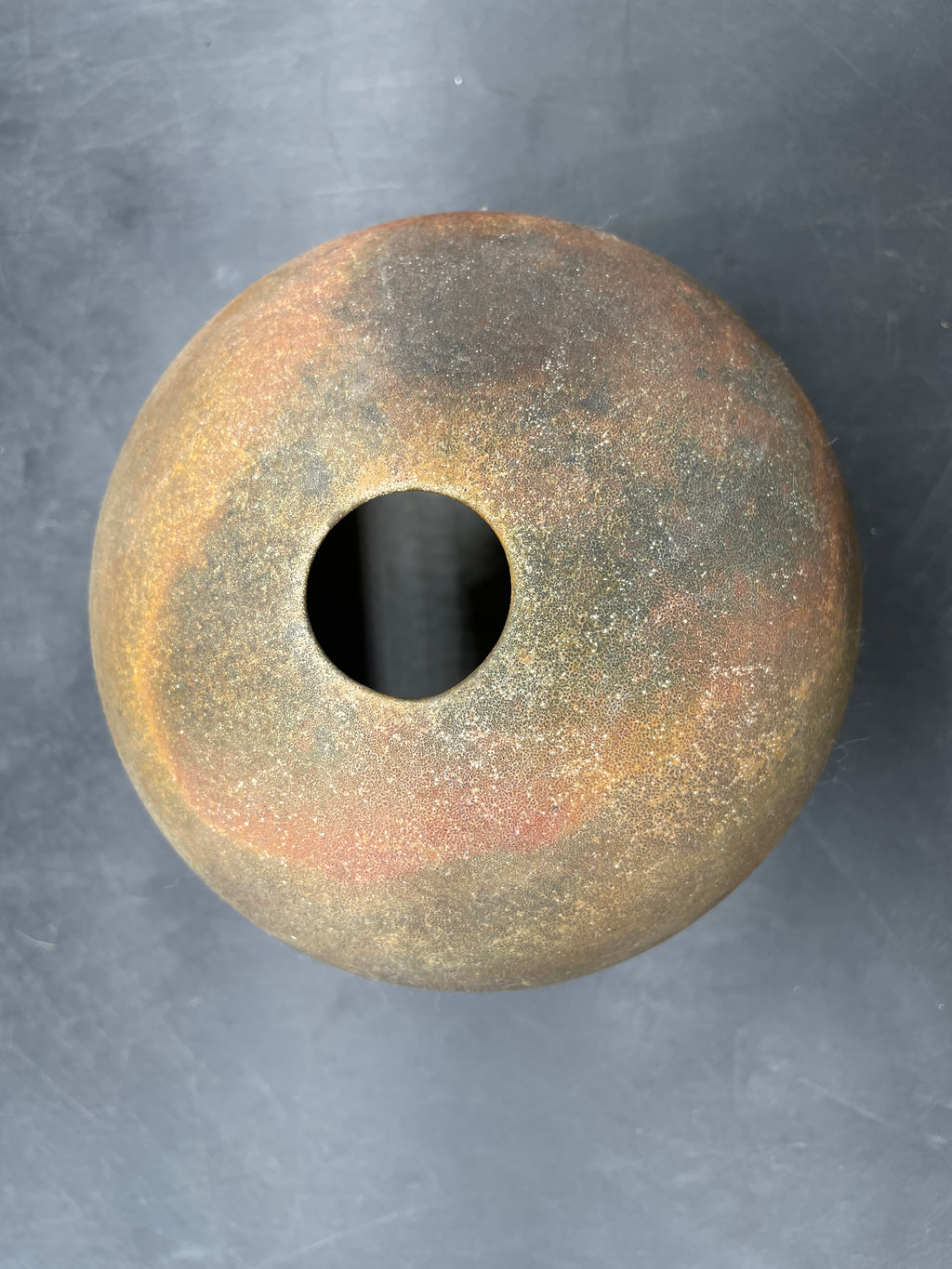 Studio Pottery Bud Vase Round Brown Green Earth Tone Handmade Signed