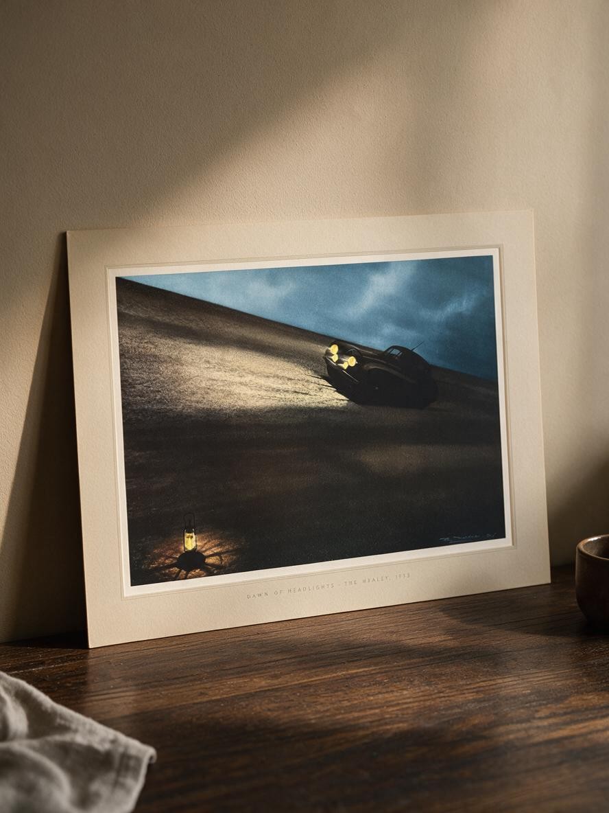 1952 Jaguar XK120 “Dawn at Montlhéry” Showroom Poster | Roy Nockolds