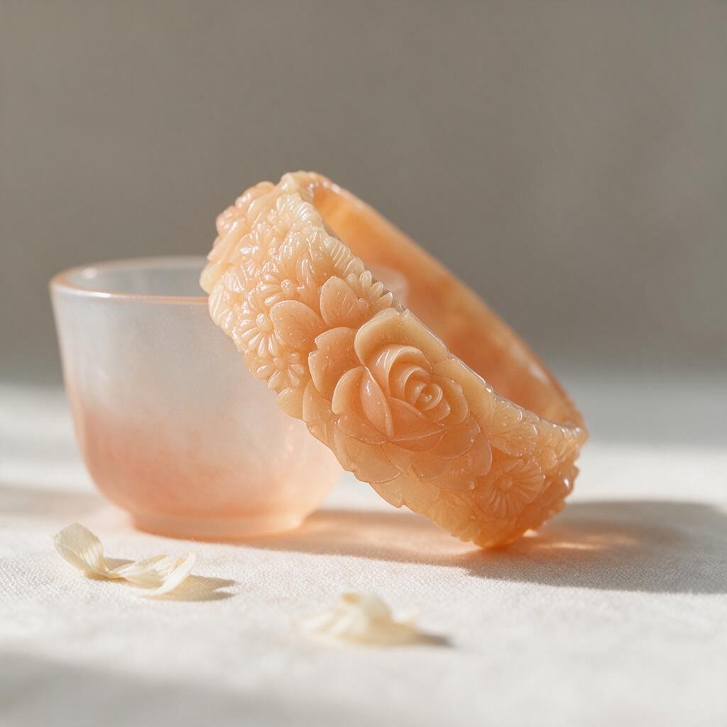 Vintage Peach Celluloid Bangle with Roses & Daisies