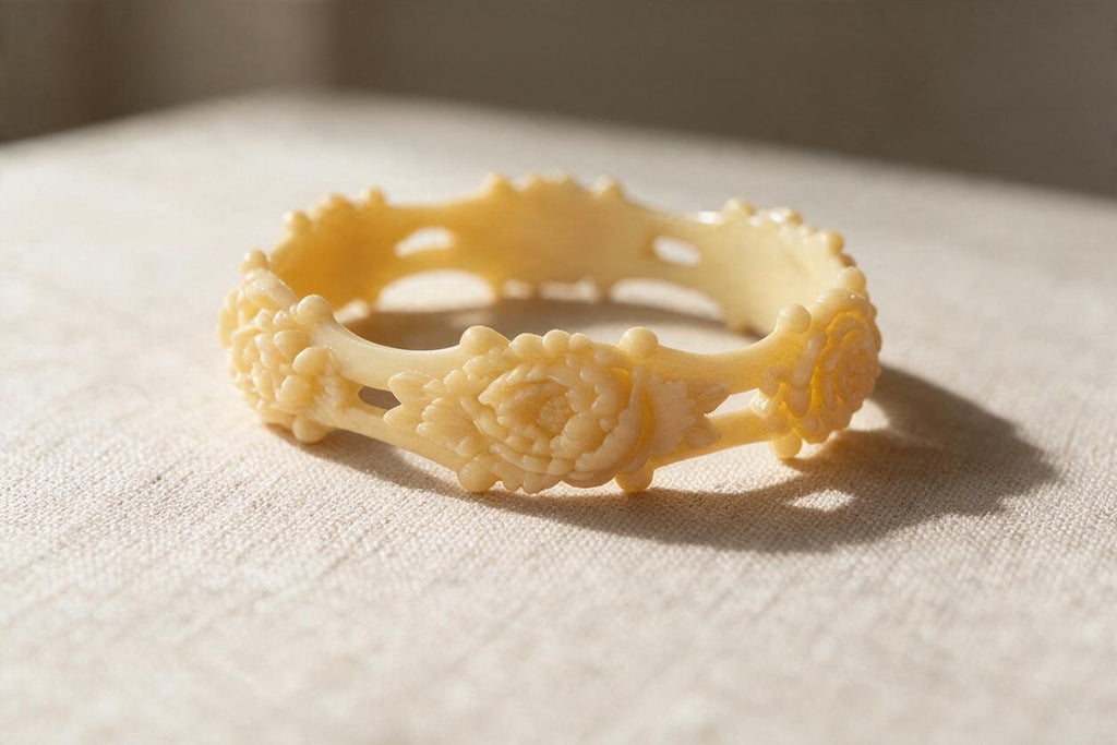 Vintage Cream Celluloid Openwork Floral Bangle