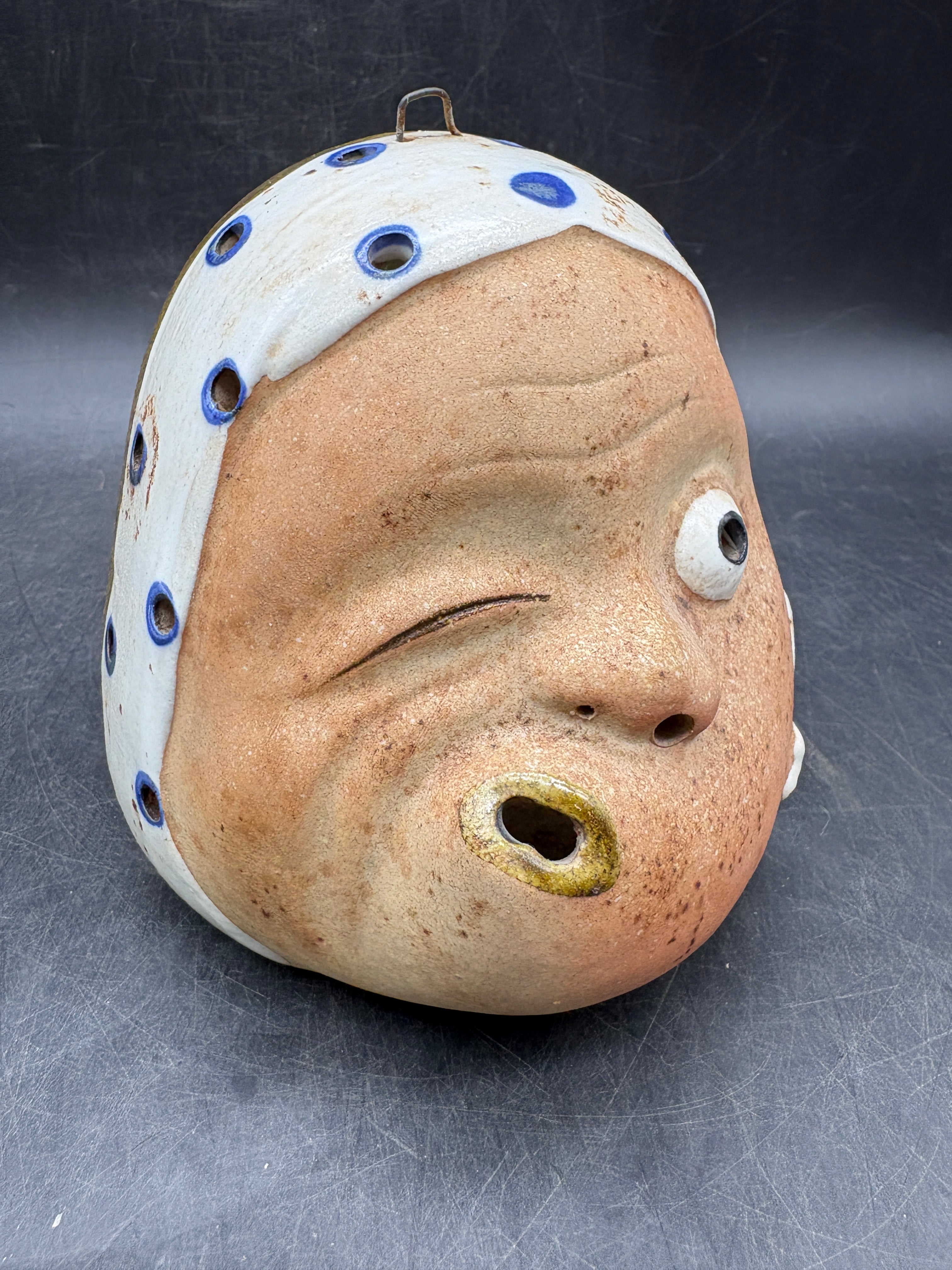 Vintage Hyottoko Okame Japanese Two-Faced Incense Holder - Tea Light Holder