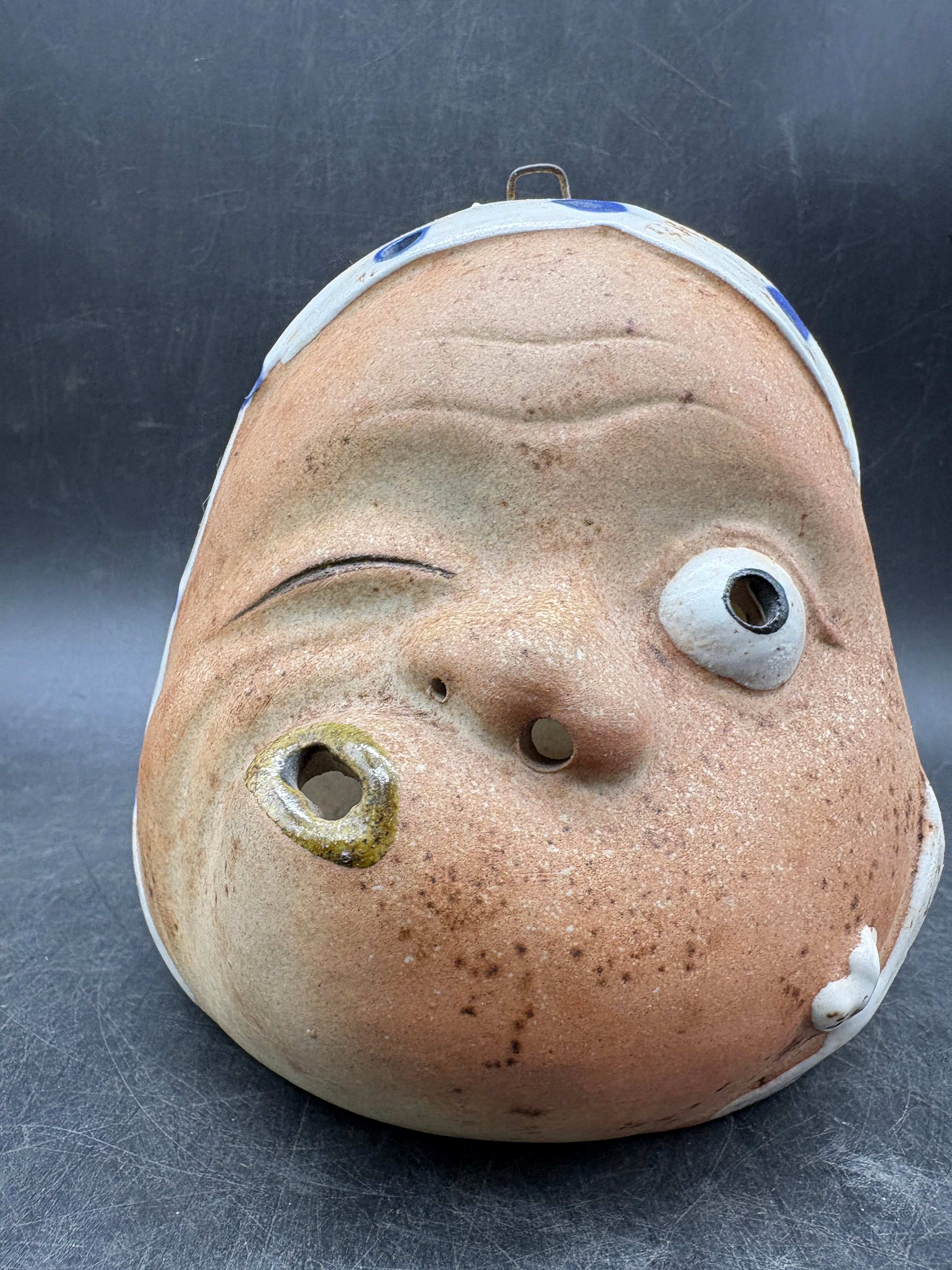 Vintage Hyottoko Okame Japanese Two-Faced Incense Holder - Tea Light Holder