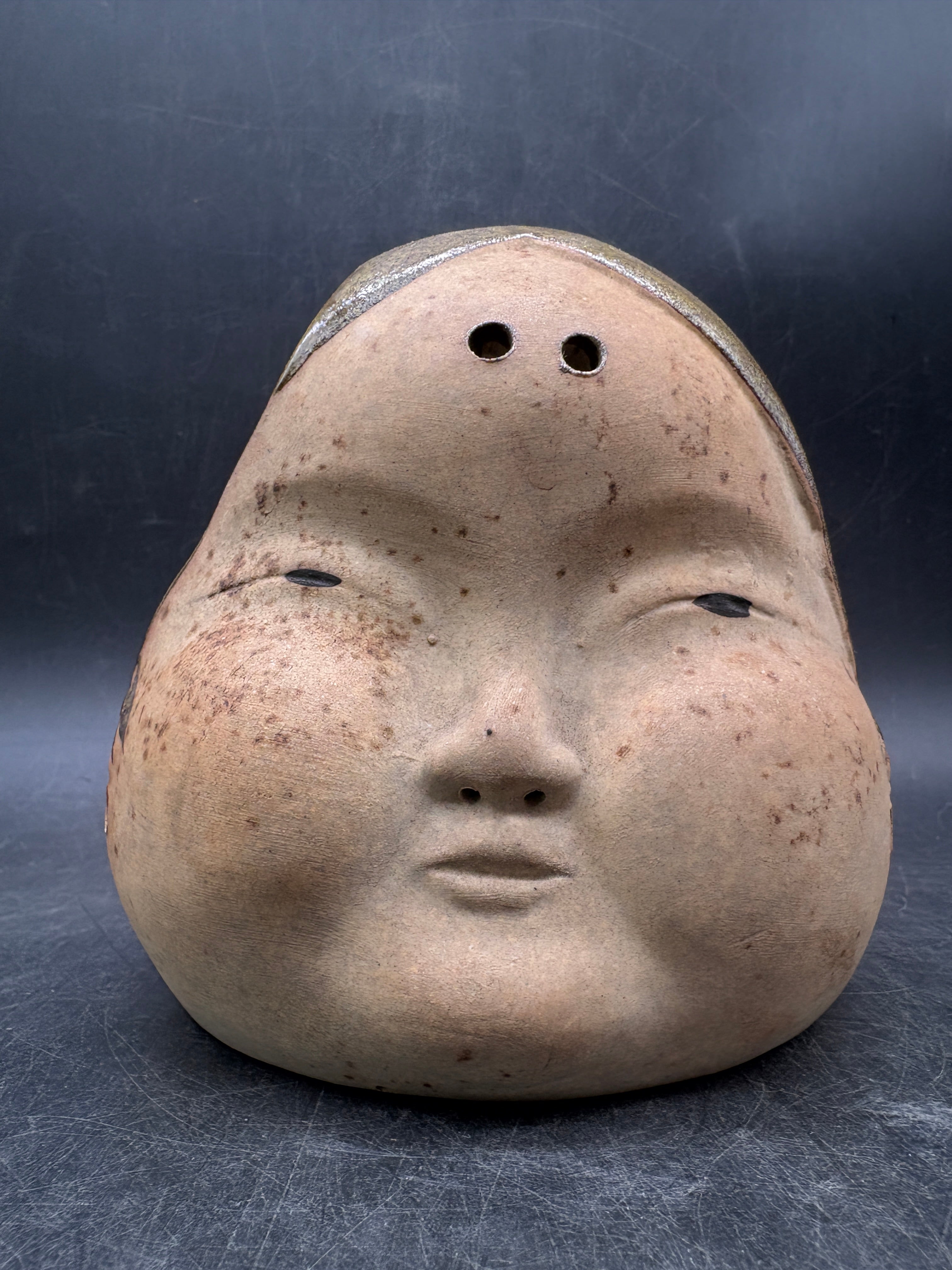 Vintage Hyottoko Okame Japanese Two-Faced Incense Holder - Tea Light Holder