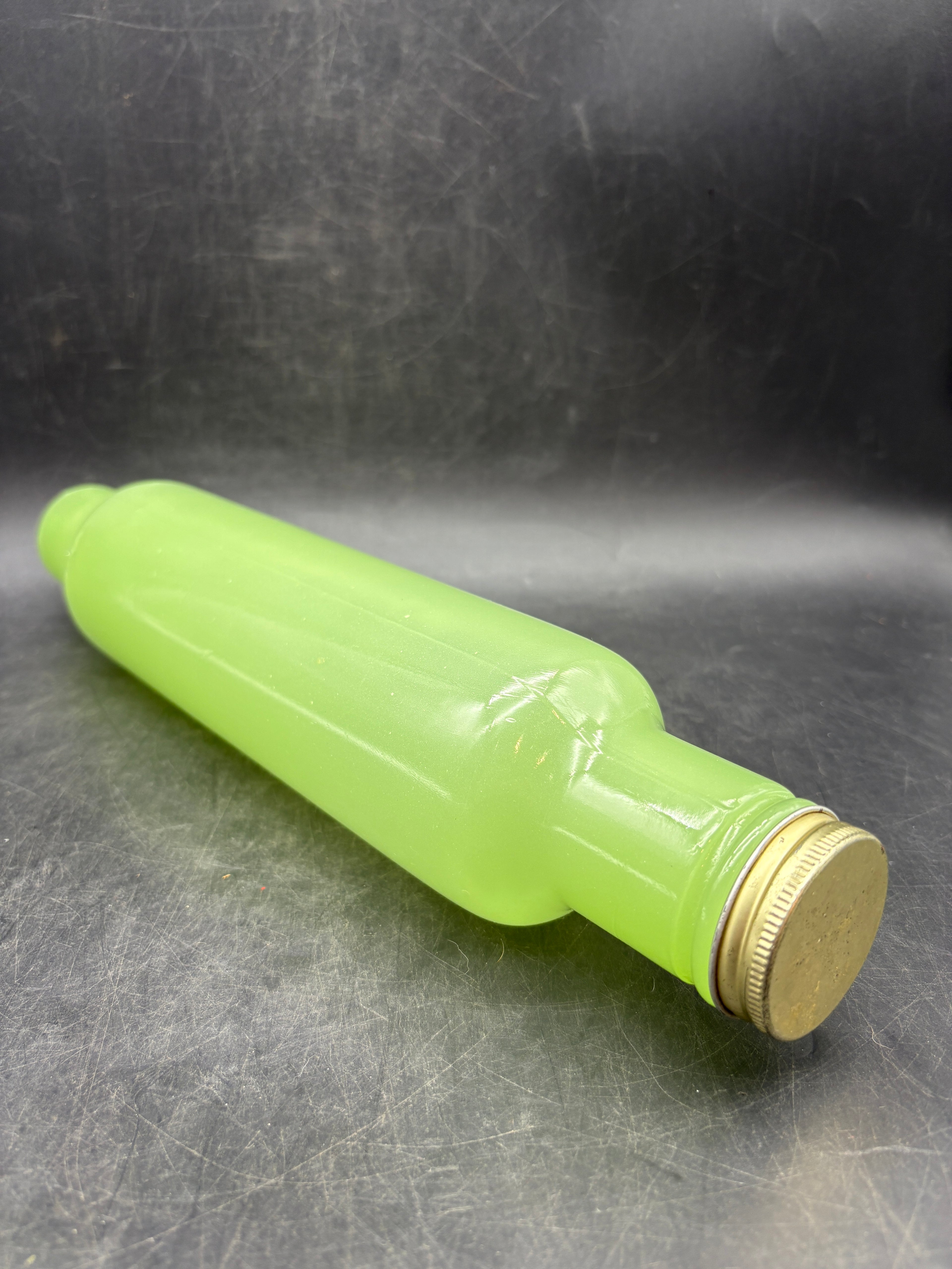 Vintage Jadeite Green Glass ROLLING PIN with Metal Cap