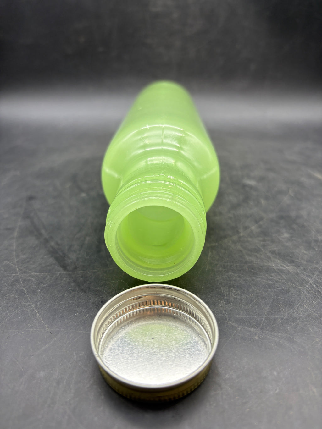 Vintage Jadeite Green Glass ROLLING PIN with Metal Cap