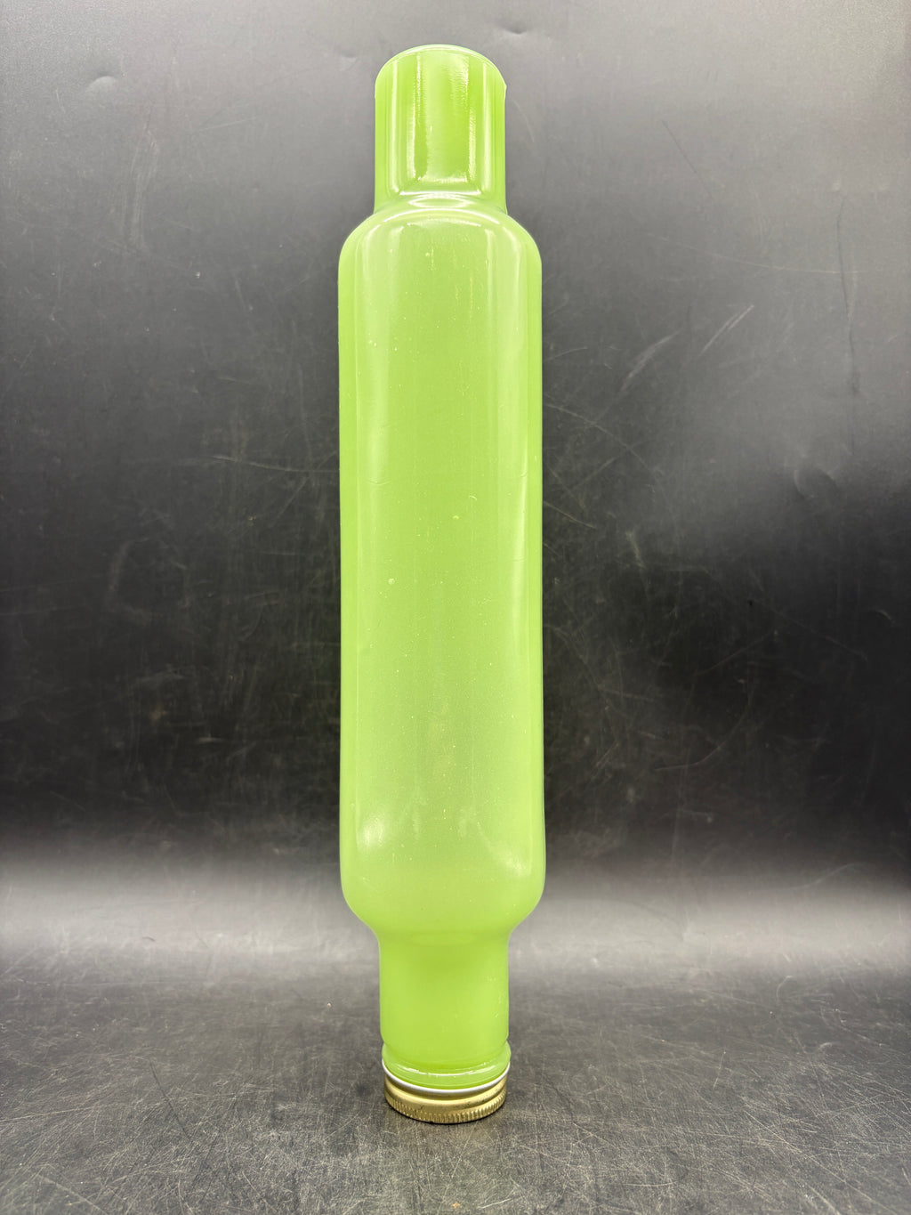 Vintage Jadeite Green Glass ROLLING PIN with Metal Cap
