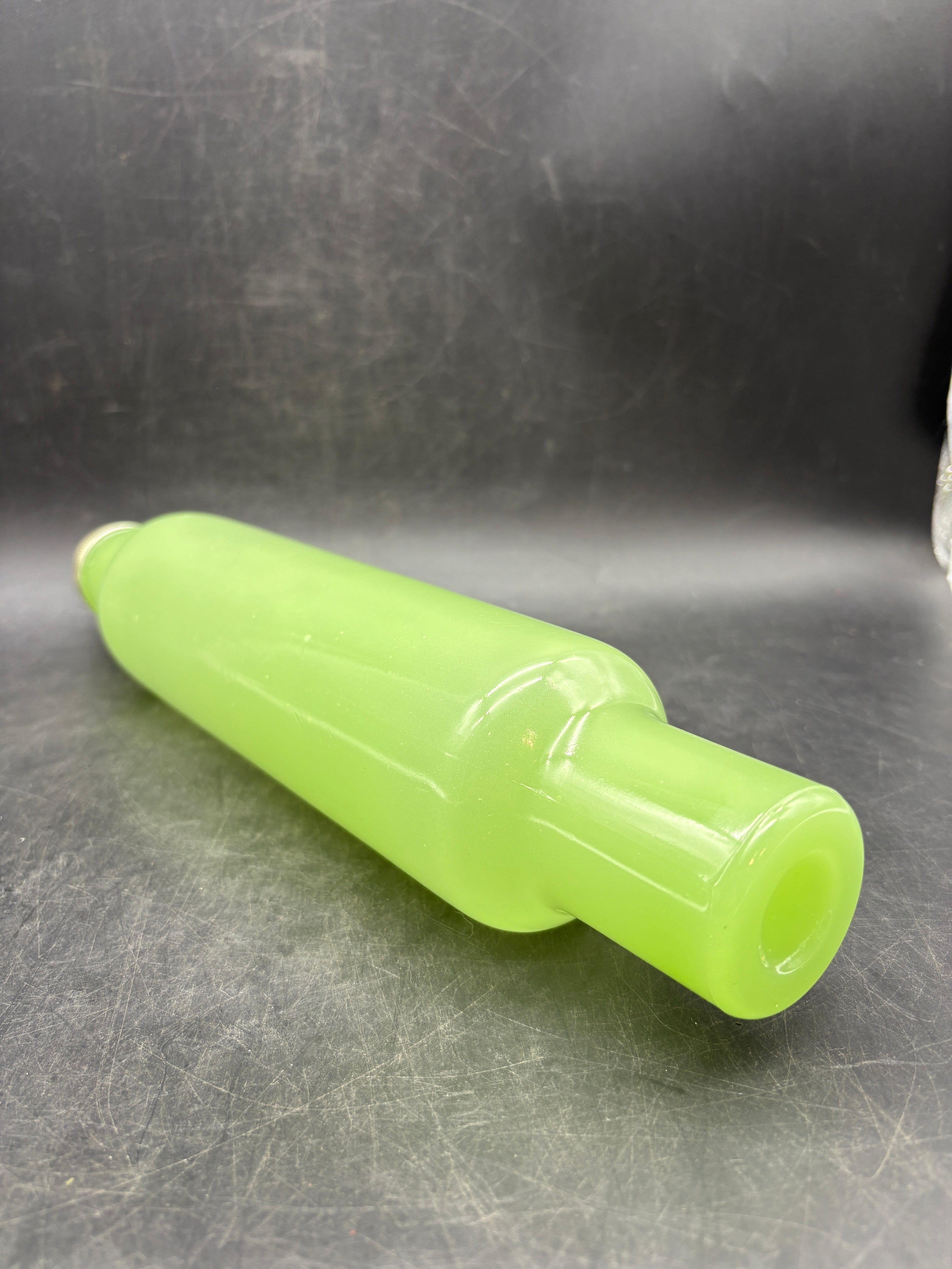 Vintage Jadeite Green Glass ROLLING PIN with Metal Cap