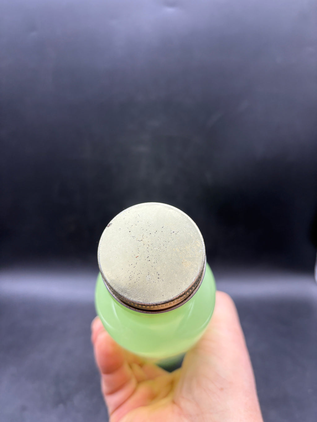 Vintage Jadeite Green Glass ROLLING PIN with Metal Cap