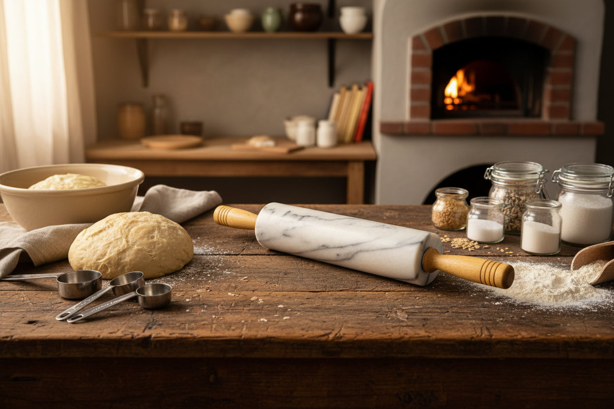 Vintage Marble 18" Rolling Pin w/ Wood Handles