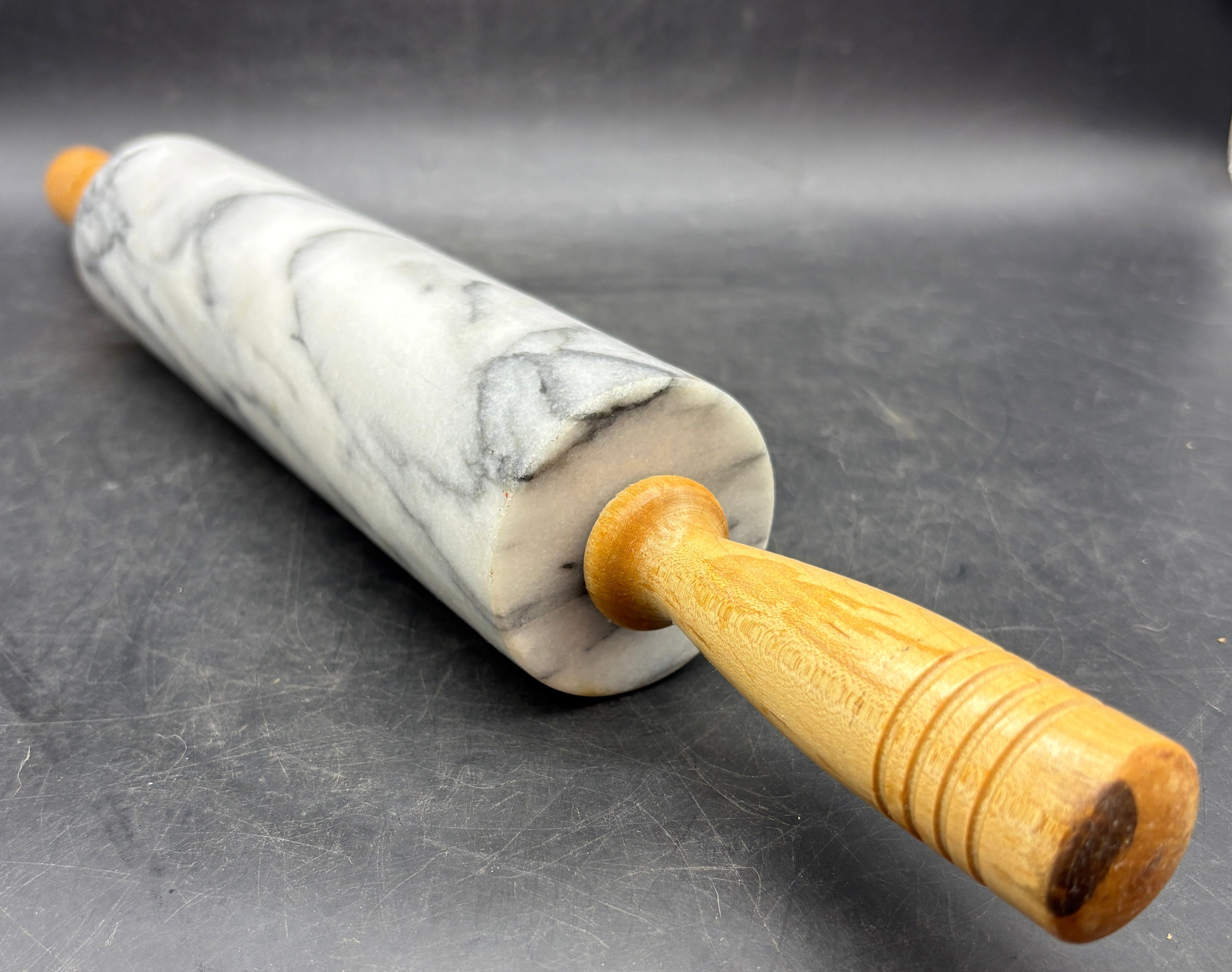 Vintage Marble 18" Rolling Pin w/ Wood Handles