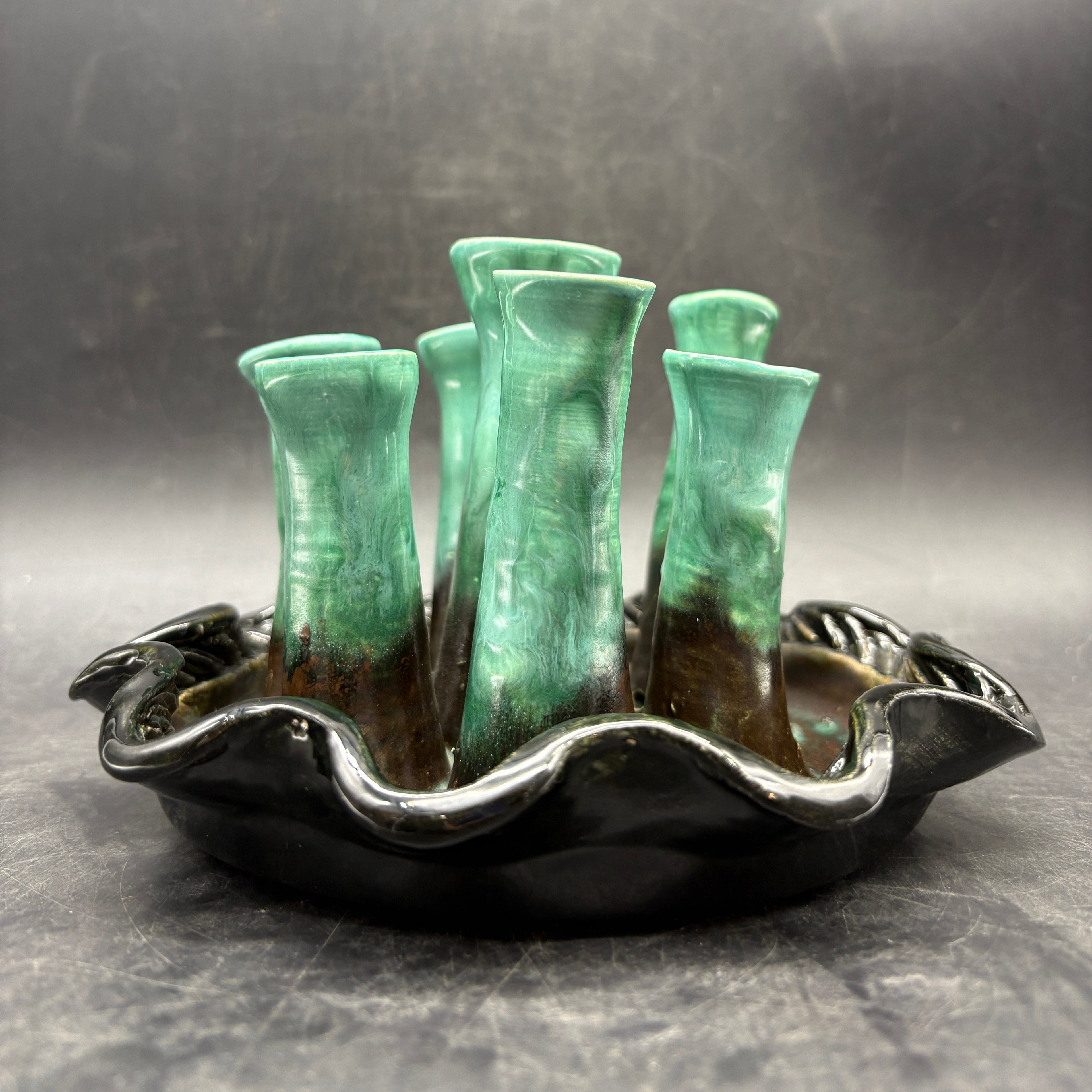 Handmade FOLEY Art Pottery Flower Vase Flower Frog: Green Pen Holder Centerpiece