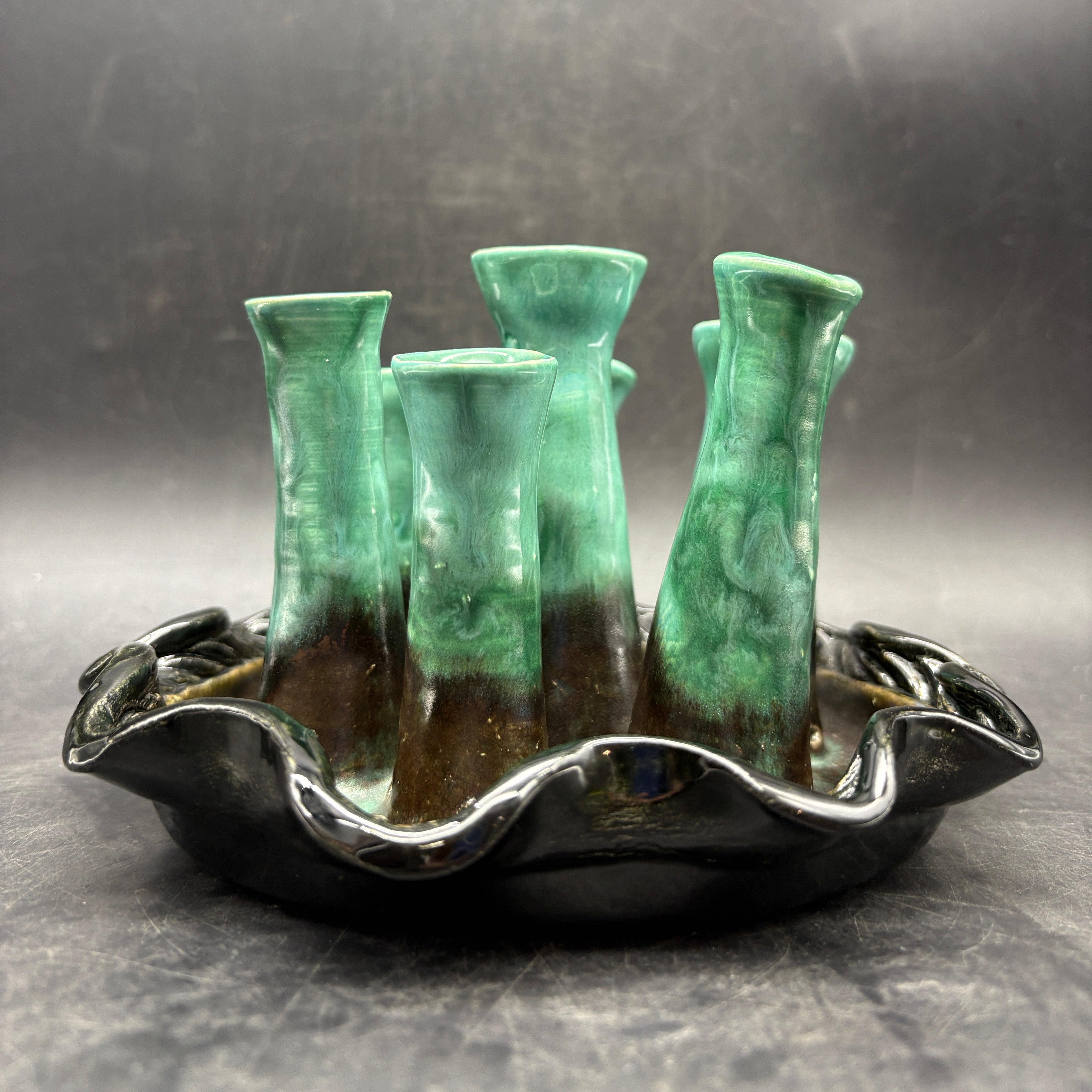 Handmade FOLEY Art Pottery Flower Vase Flower Frog: Green Pen Holder Centerpiece