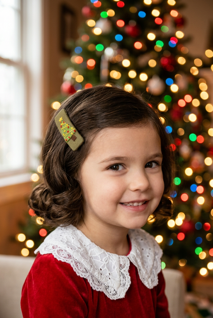 Christmas Tree Hand-Embroidered Christmas Hair Barrette