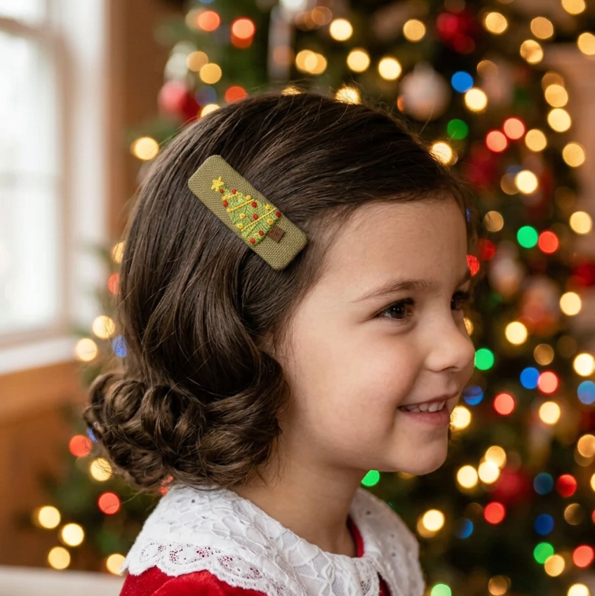 Christmas Tree Hand-Embroidered Christmas Hair Barrette