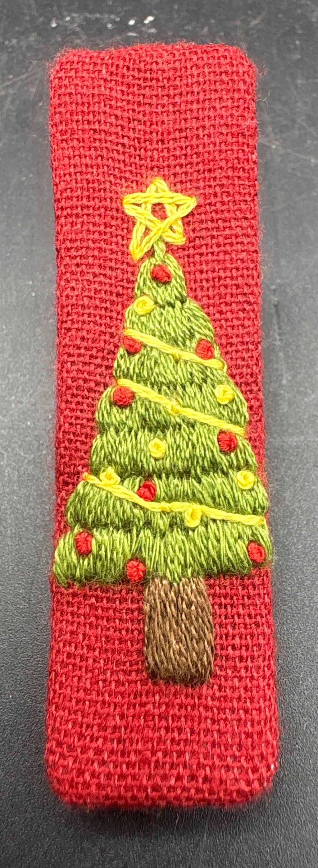 Christmas Tree Hand-Embroidered Christmas Hair Barrette – Red