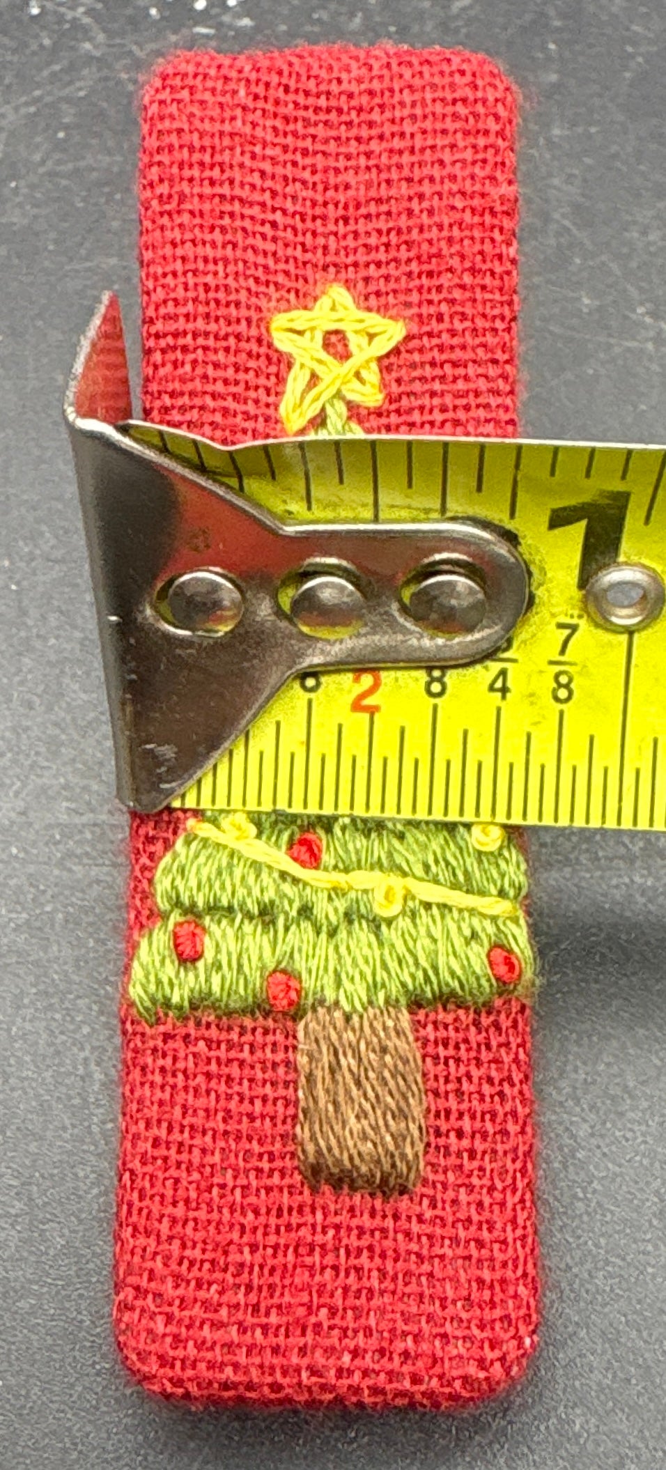 Christmas Tree Hand-Embroidered Christmas Hair Barrette – Red