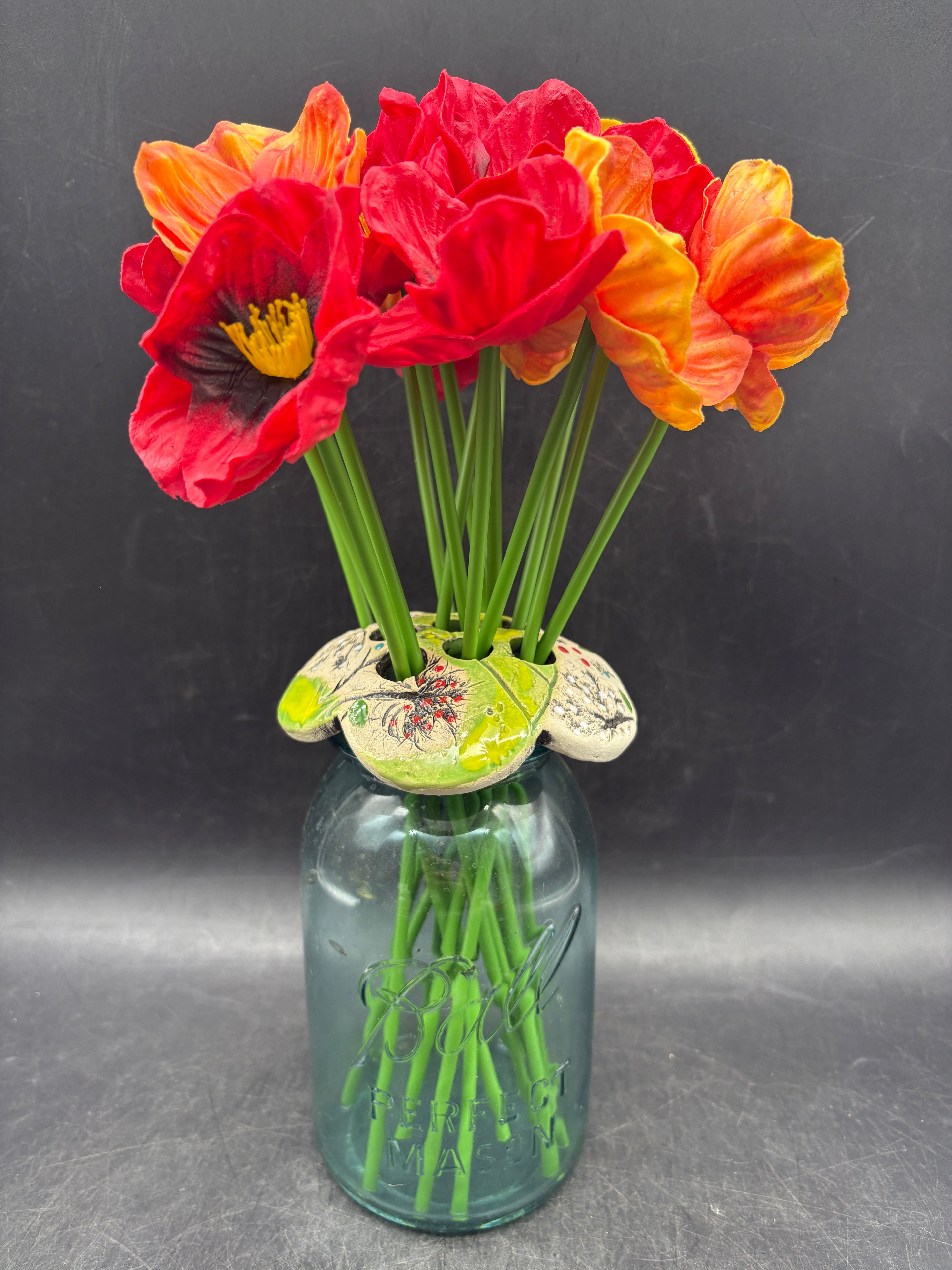 Handcrafted Flower Frog for Mason Jars -Art Pottery