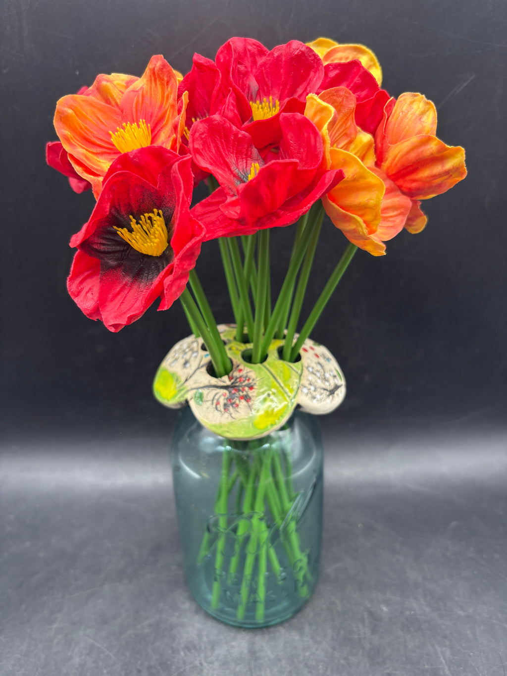 Handcrafted Flower Frog for Mason Jars -Art Pottery