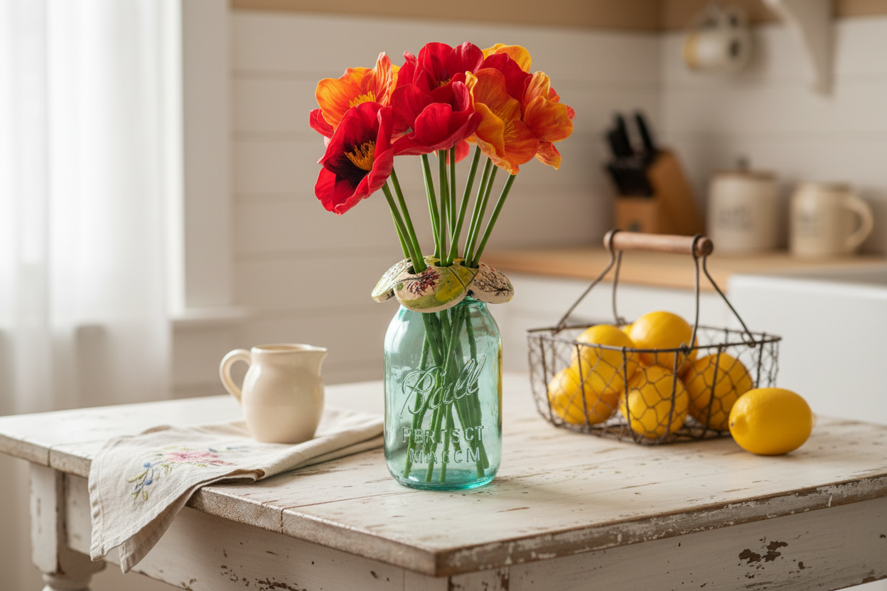 Handcrafted Flower Frog for Mason Jars -Art Pottery