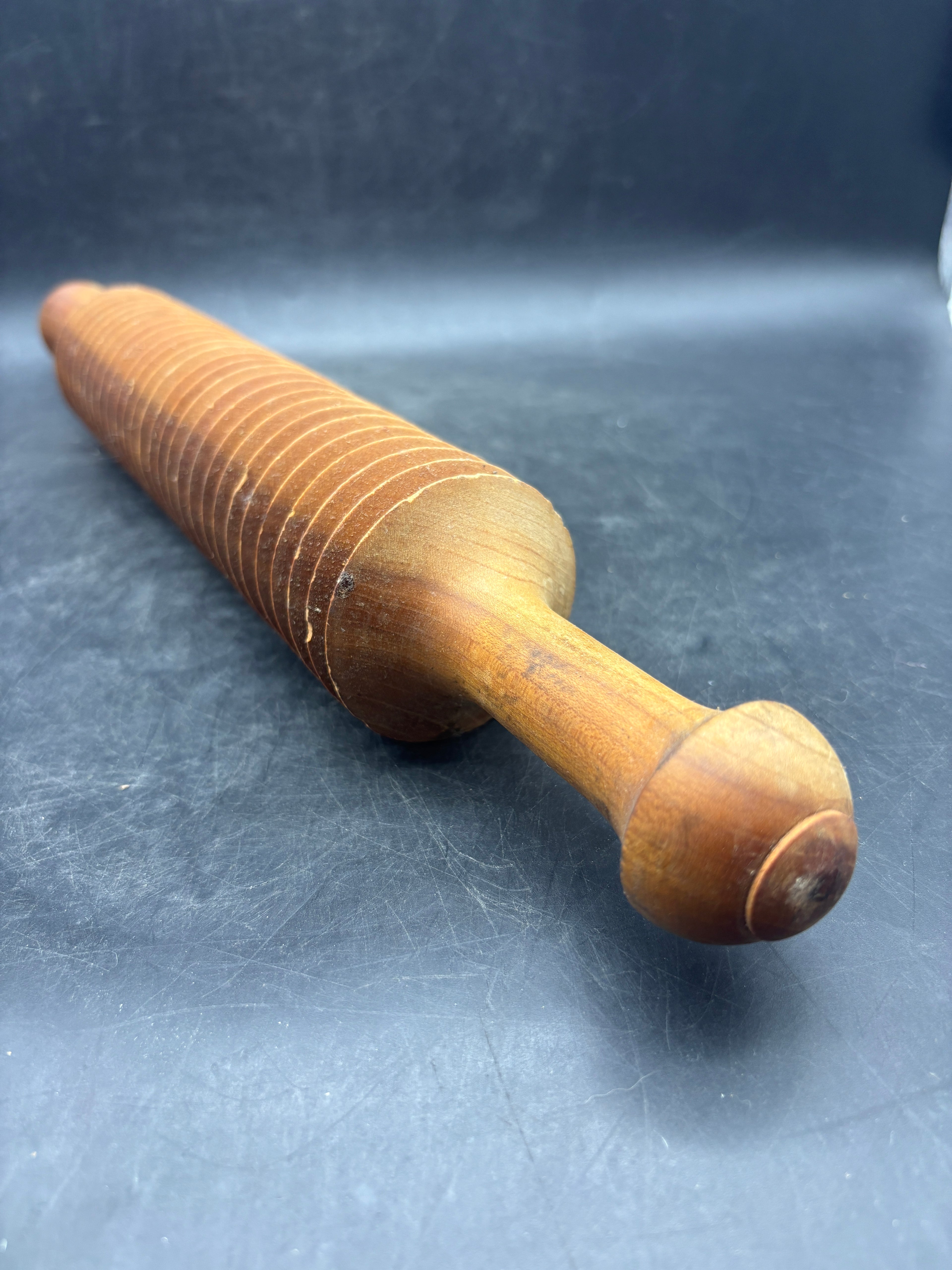 Vintage Wooden Ribbed Rolling Pin | Fettuccine Pasta Cutter