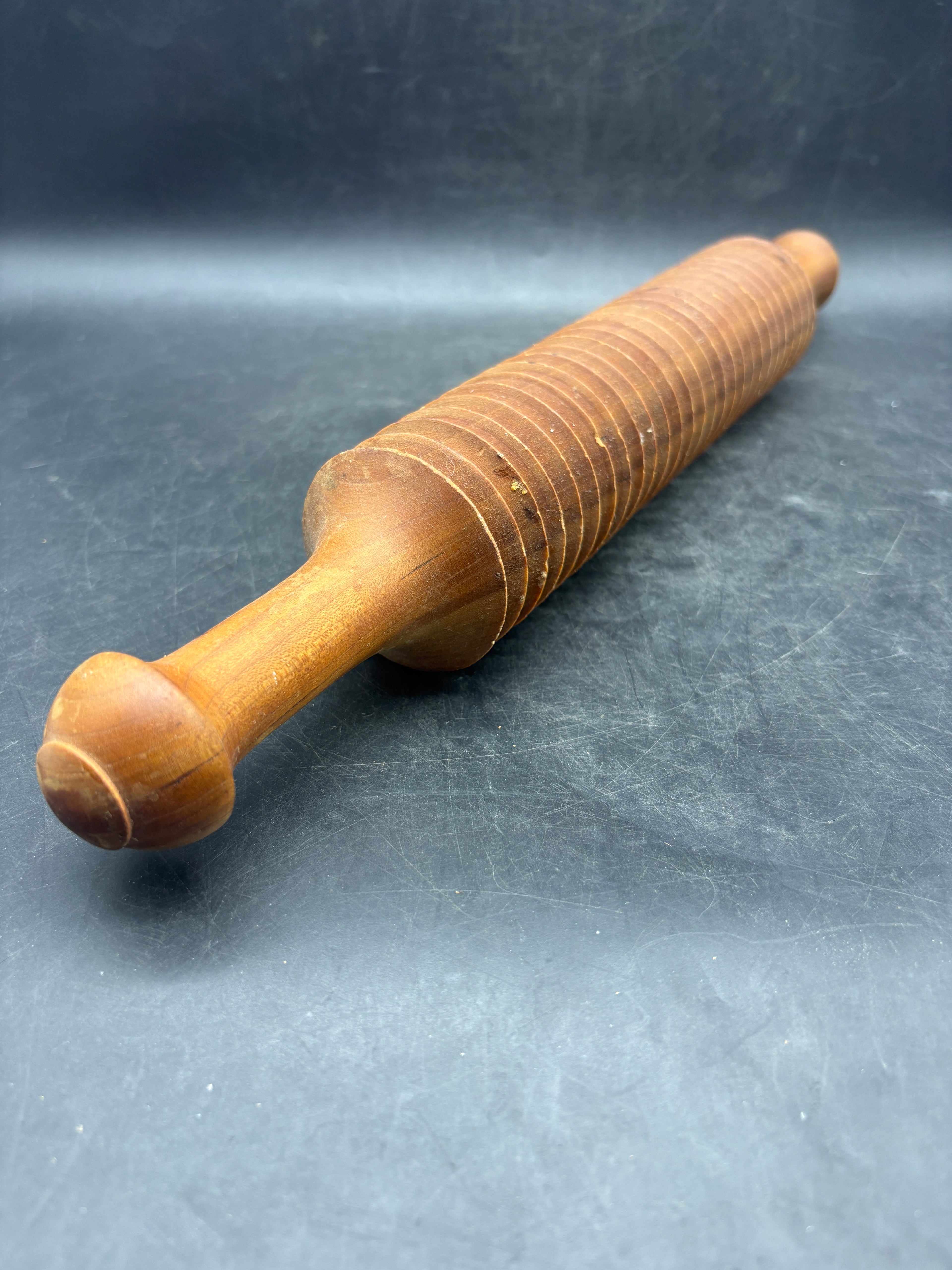 Vintage Wooden Ribbed Rolling Pin | Fettuccine Pasta Cutter