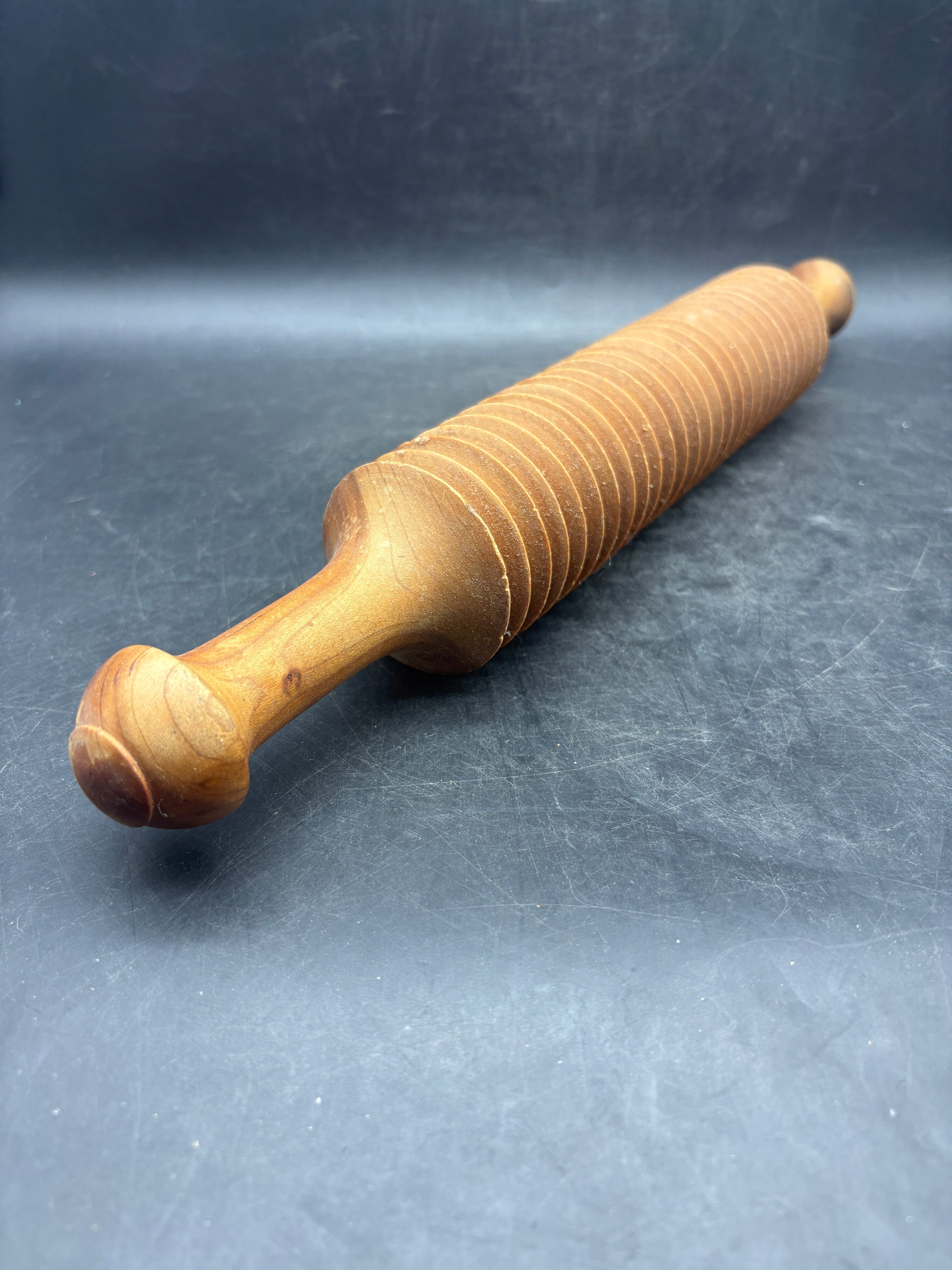Vintage Wooden Ribbed Rolling Pin | Fettuccine Pasta Cutter
