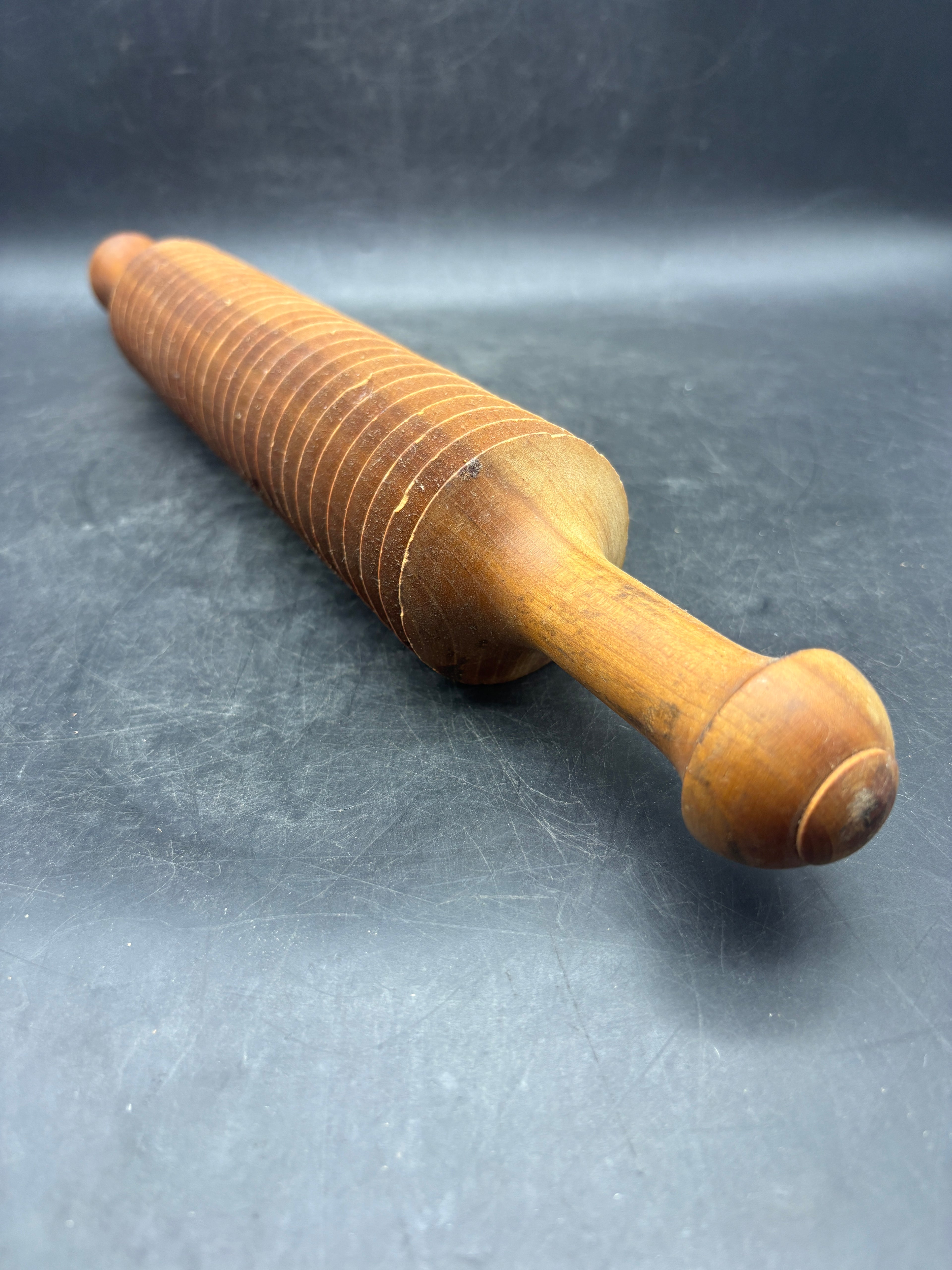 Vintage Wooden Ribbed Rolling Pin | Fettuccine Pasta Cutter