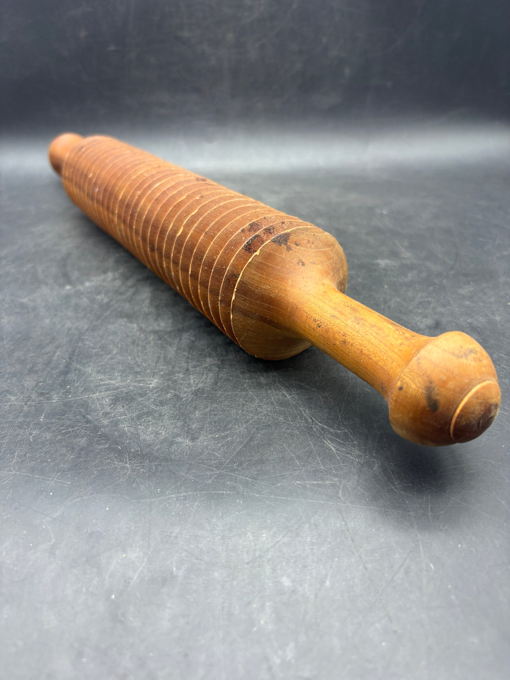 Vintage Wooden Ribbed Rolling Pin | Fettuccine Pasta Cutter