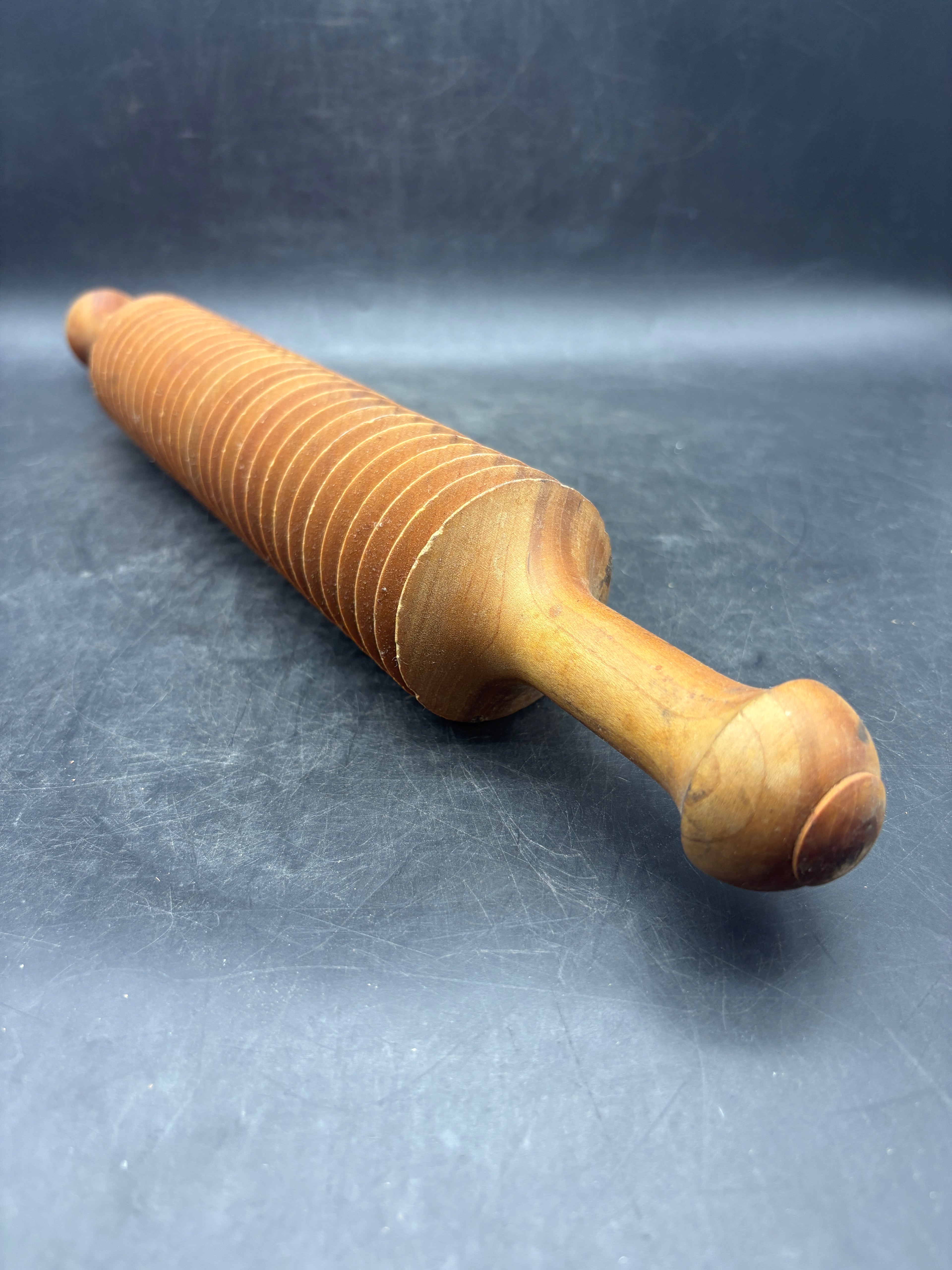 Vintage Wooden Ribbed Rolling Pin | Fettuccine Pasta Cutter