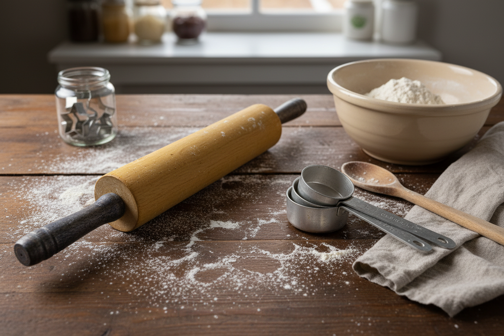 Vintage Wooden Rolling Pin with Black Handles | Classic Baker's Tool