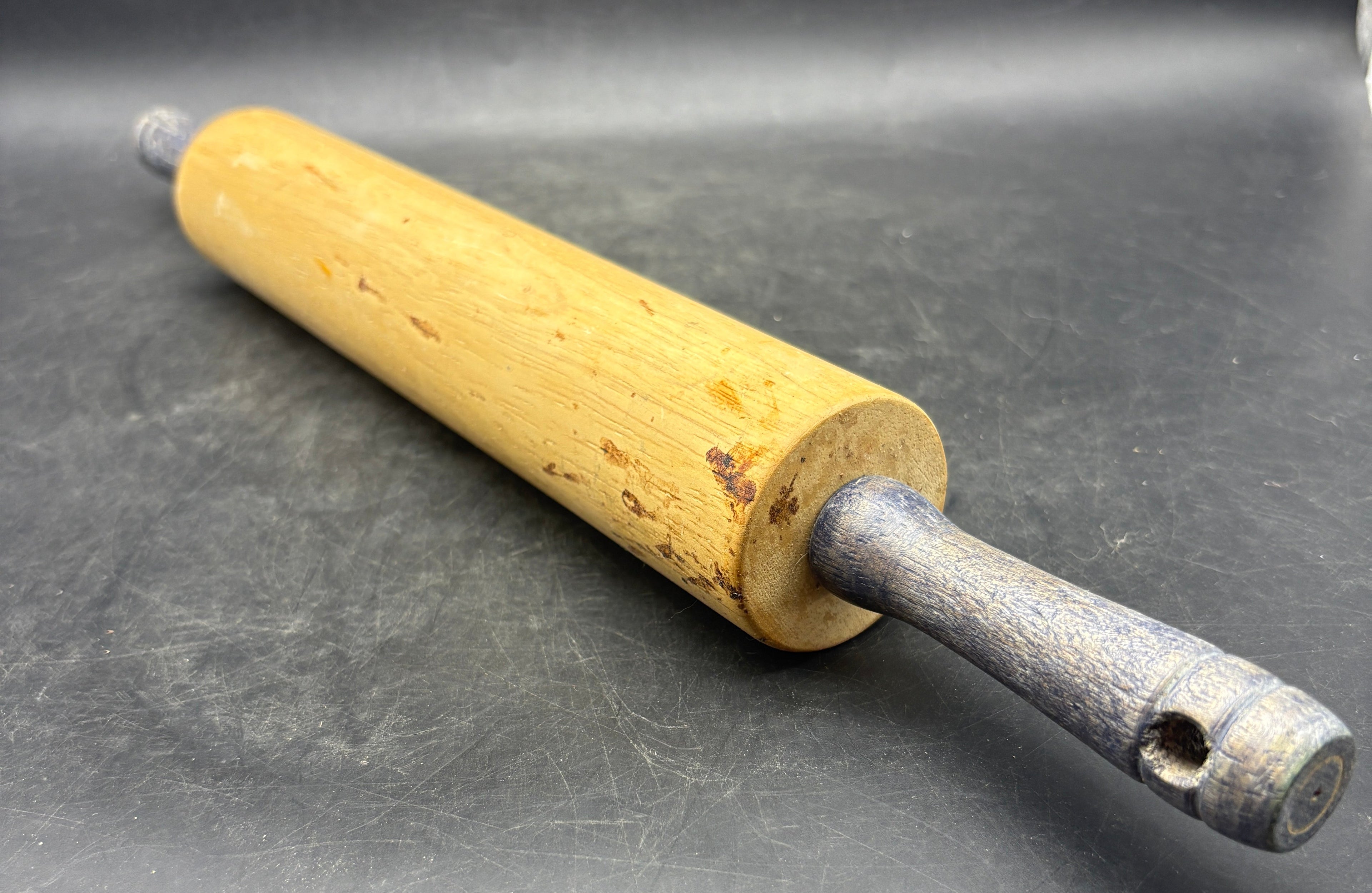 Vintage Wooden Rolling Pin with Black Handles | Classic Baker's Tool