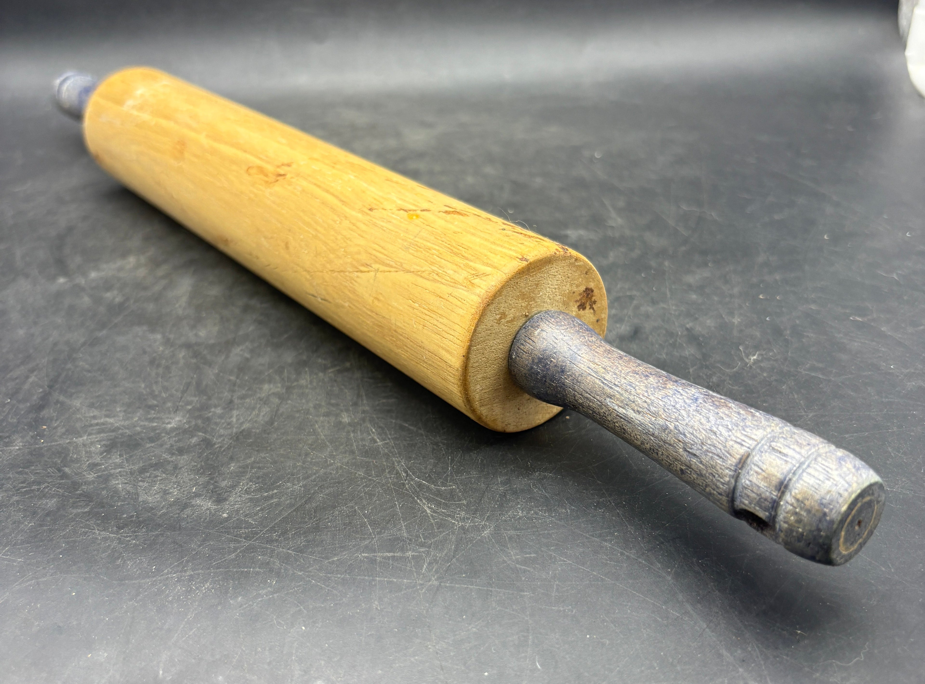 Vintage Wooden Rolling Pin with Black Handles | Classic Baker's Tool