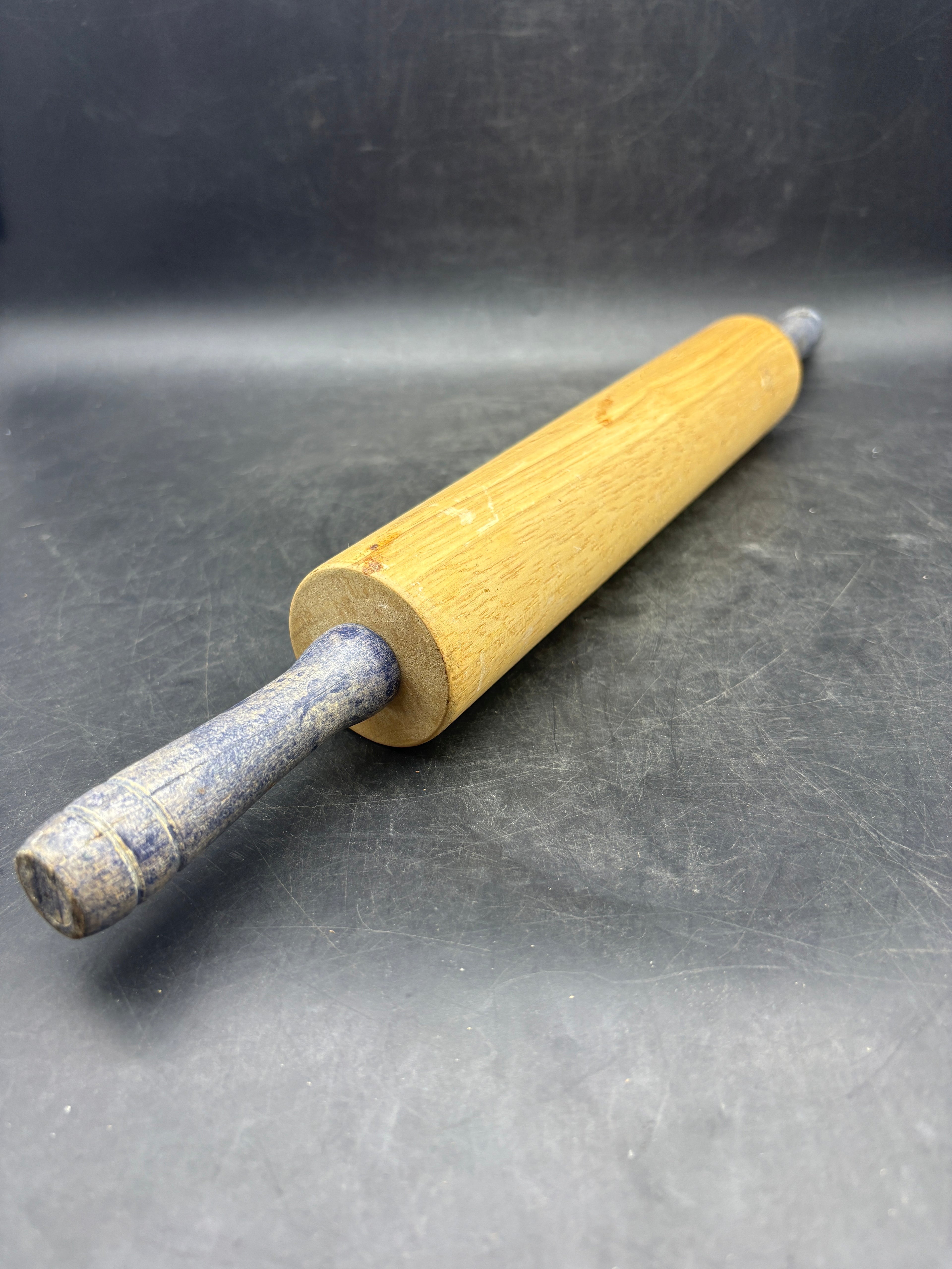 Vintage Wooden Rolling Pin with Black Handles | Classic Baker's Tool