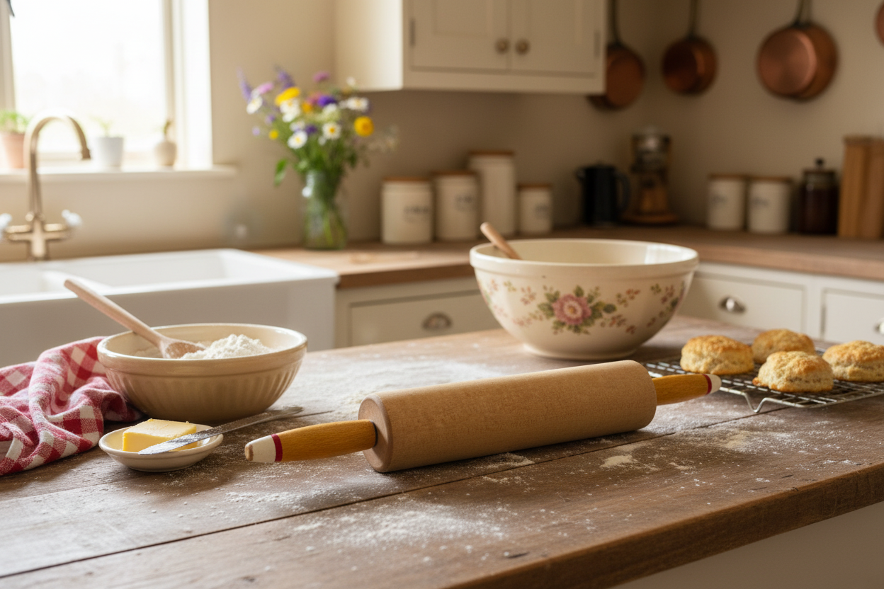 Vintage Wooden Rolling Pin | Red & White Striped Tip Handles