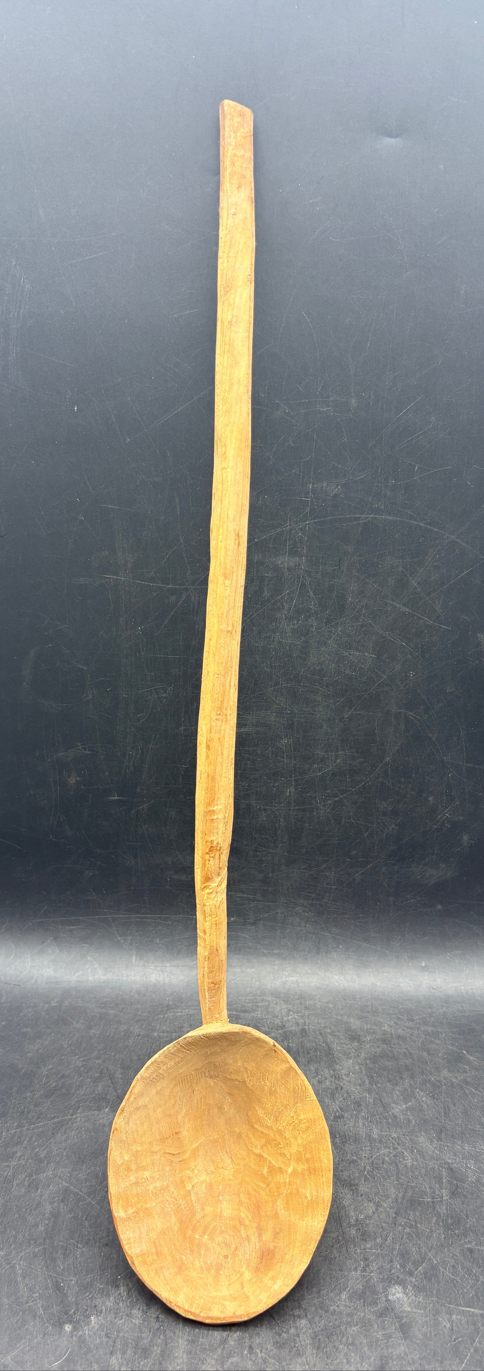 Primitive Hand-Carved Wooden Spoon Ladle | Large Folk Art Kitchen Antique