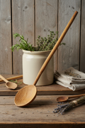 Primitive Hand-Carved Wooden Spoon Ladle | Large Folk Art Kitchen Antique