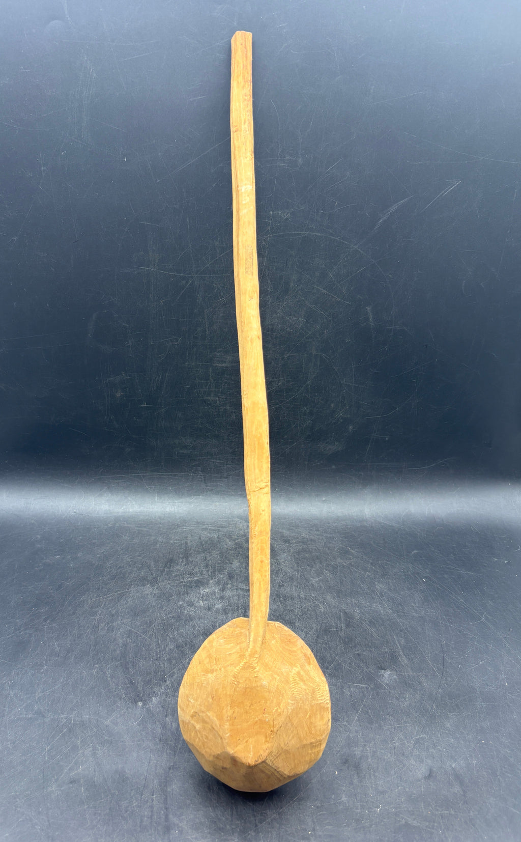 Primitive Hand-Carved Wooden Spoon Ladle | Large Folk Art Kitchen Antique
