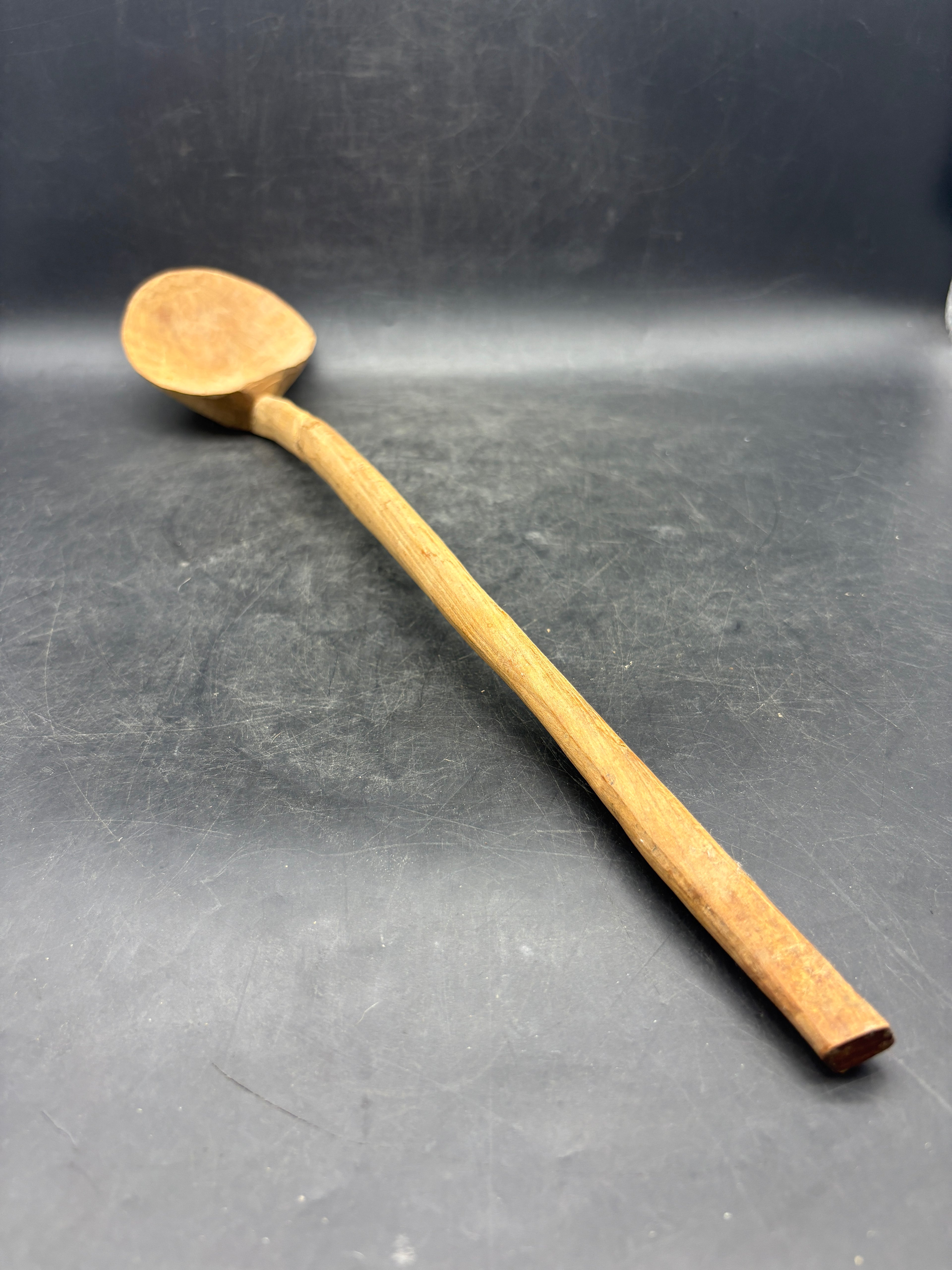 Primitive Hand-Carved Wooden Spoon Ladle | Large Folk Art Kitchen Antique