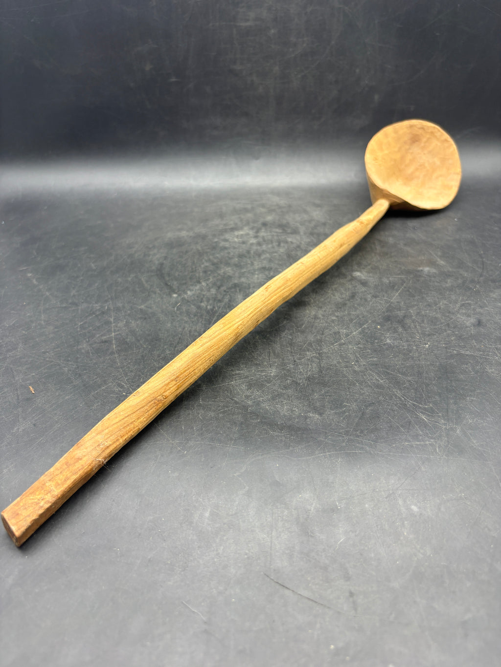 Primitive Hand-Carved Wooden Spoon Ladle | Large Folk Art Kitchen Antique
