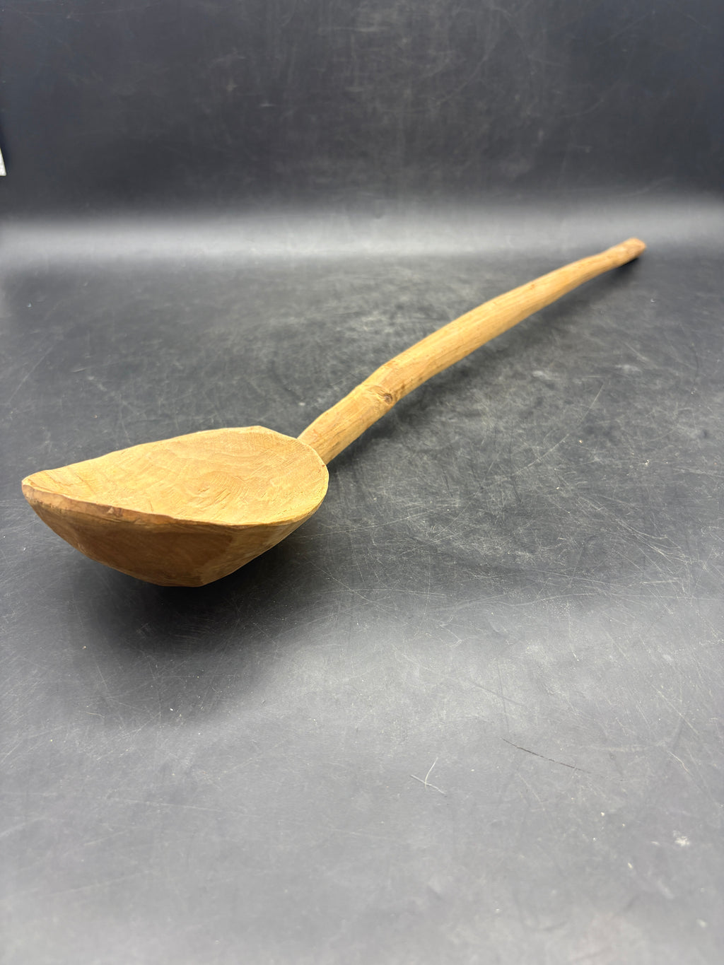 Primitive Hand-Carved Wooden Spoon Ladle | Large Folk Art Kitchen Antique