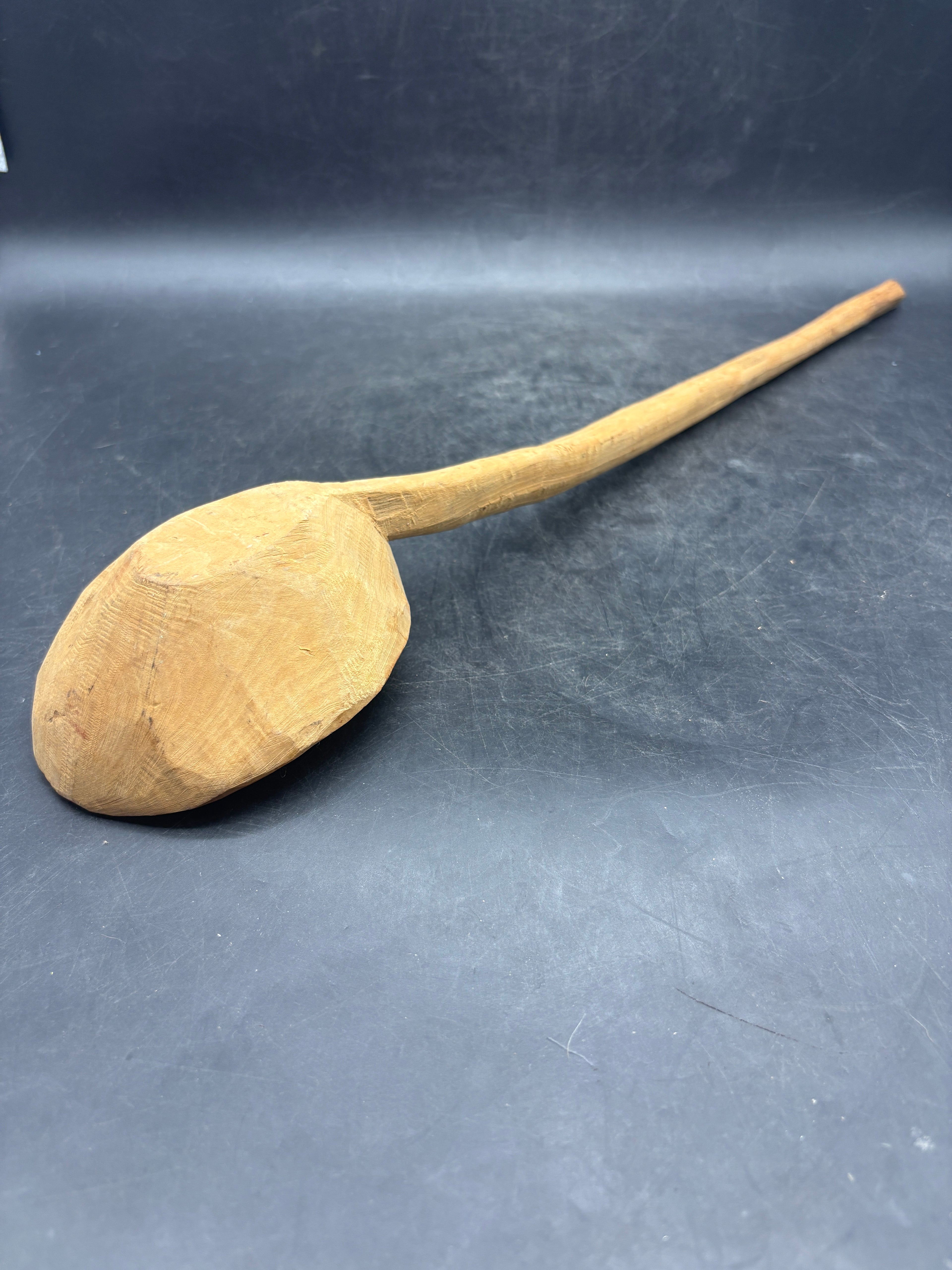 Primitive Hand-Carved Wooden Spoon Ladle | Large Folk Art Kitchen Antique