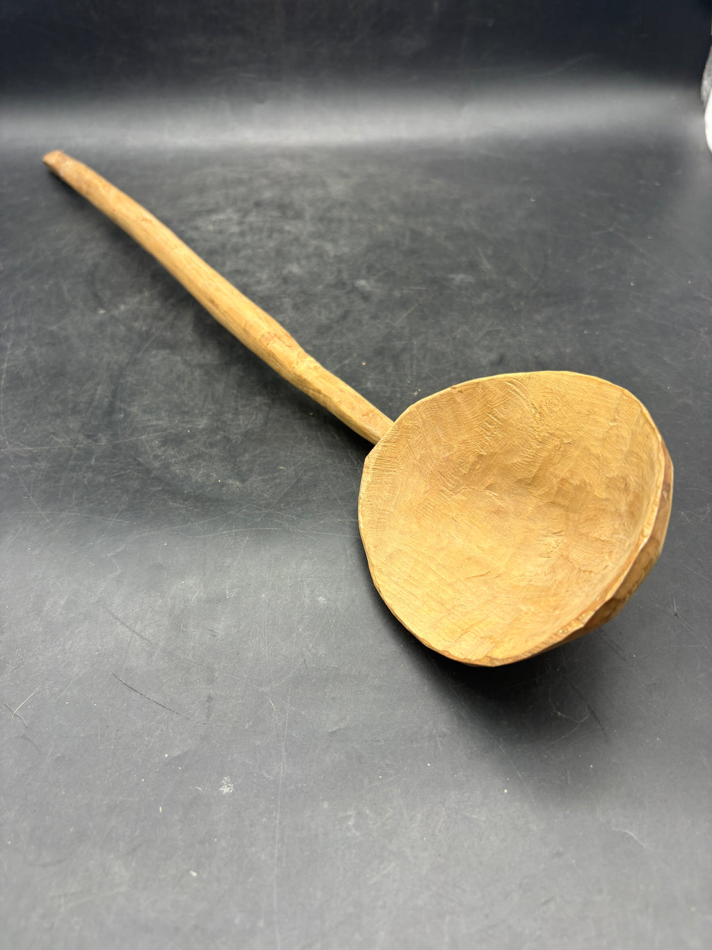 Primitive Hand-Carved Wooden Spoon Ladle | Large Folk Art Kitchen Antique