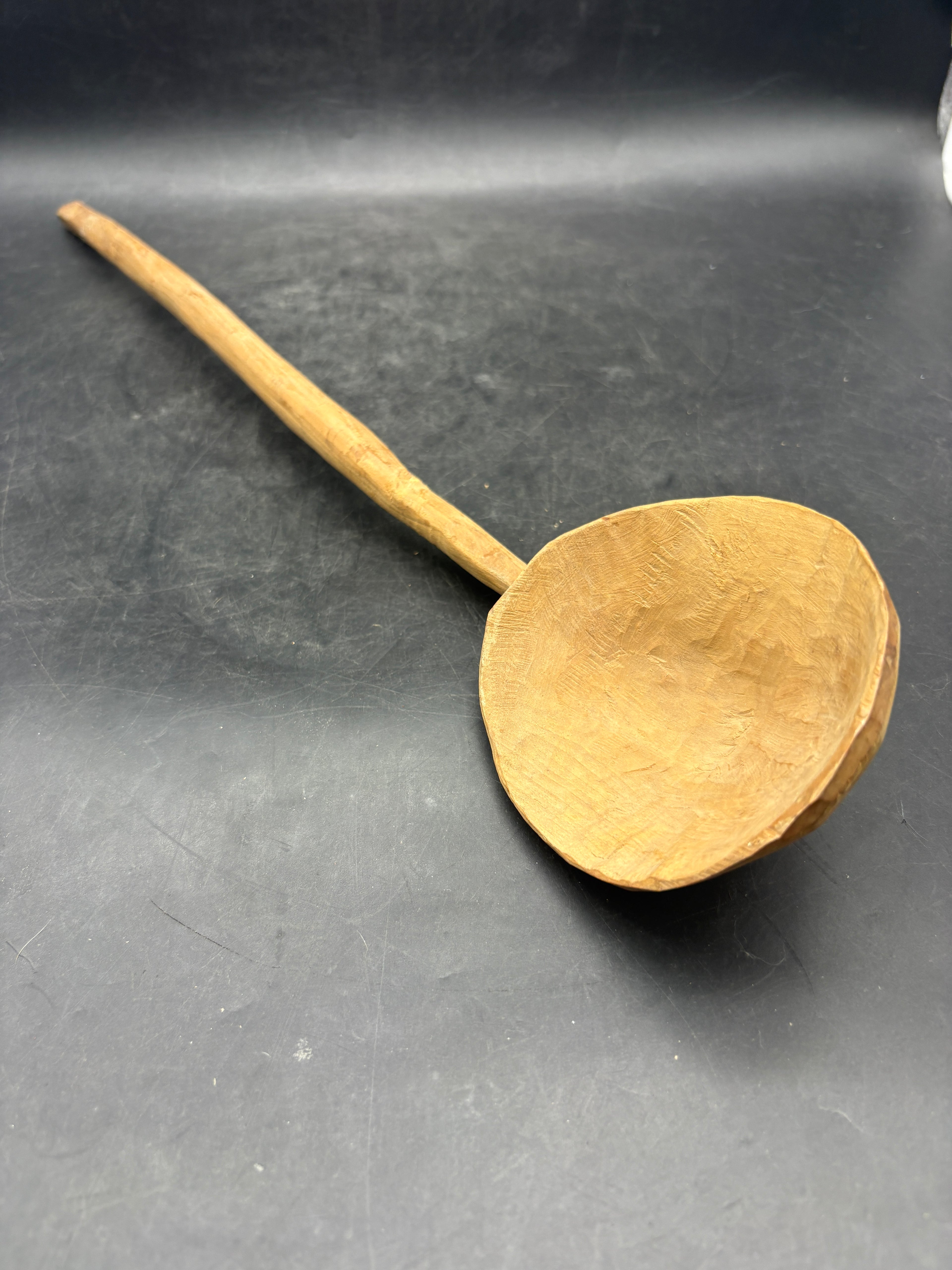 Primitive Hand-Carved Wooden Spoon Ladle | Large Folk Art Kitchen Antique