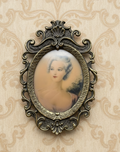 Vintage/Antique Oval Brass Hanging Frame | Victorian Baroque Lady Portrait | Likely Italian
