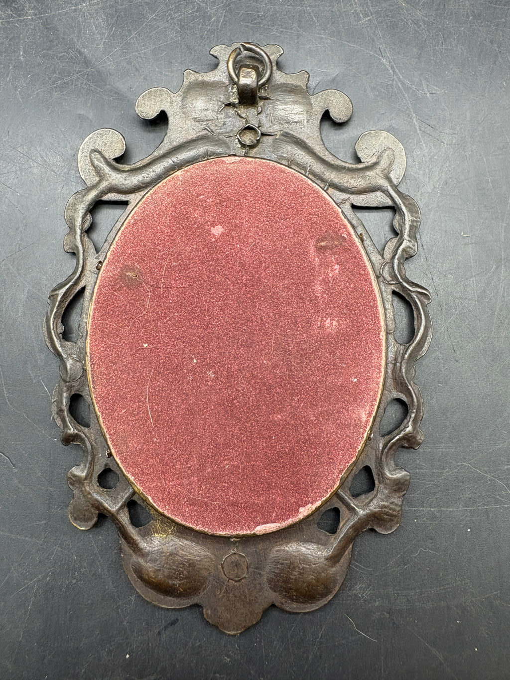 Vintage/Antique Oval Brass Hanging Frame | Victorian Baroque Lady Portrait | Likely Italian