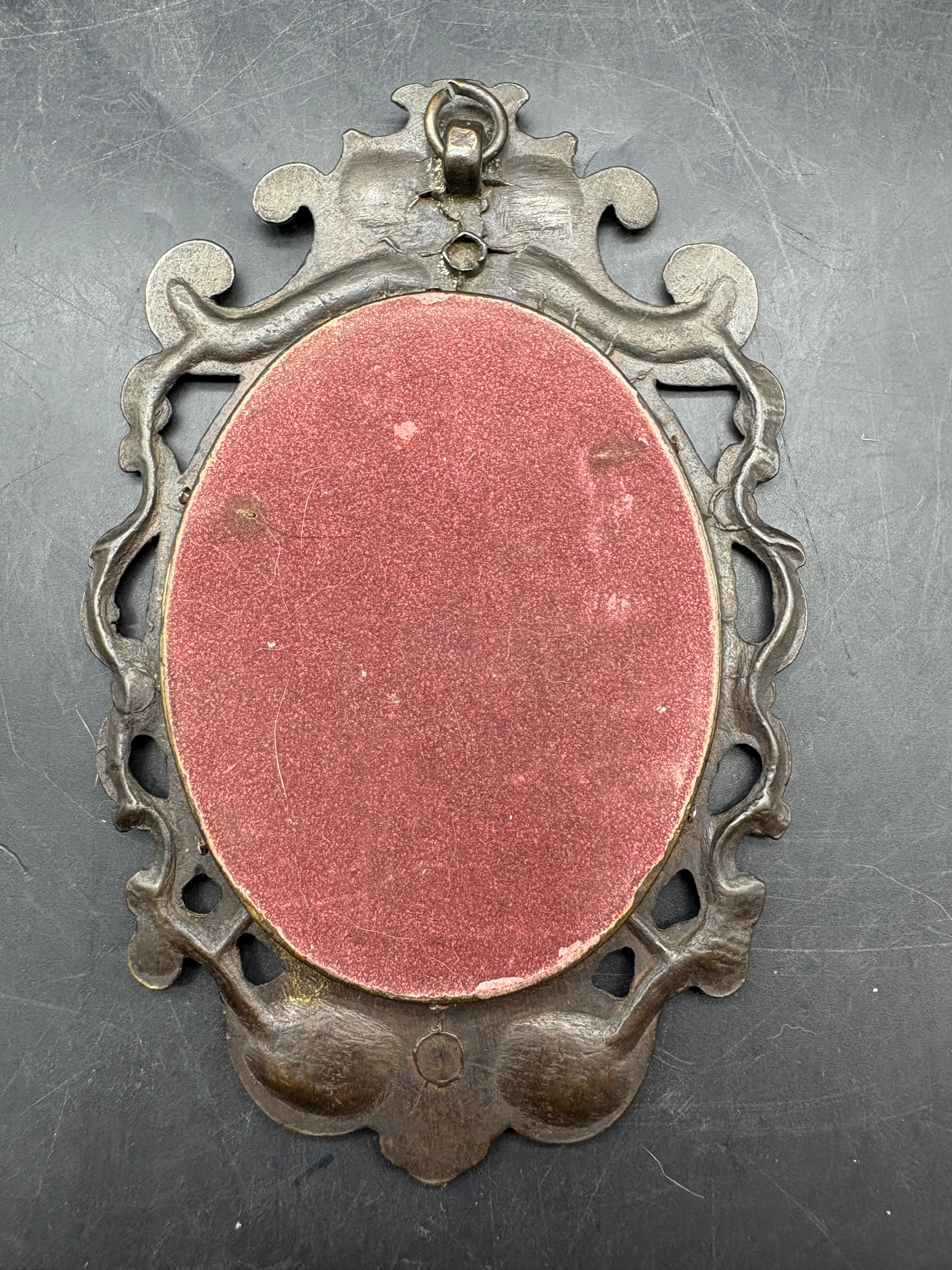 Vintage/Antique Oval Brass Hanging Frame | Victorian Baroque Lady Portrait | Likely Italian
